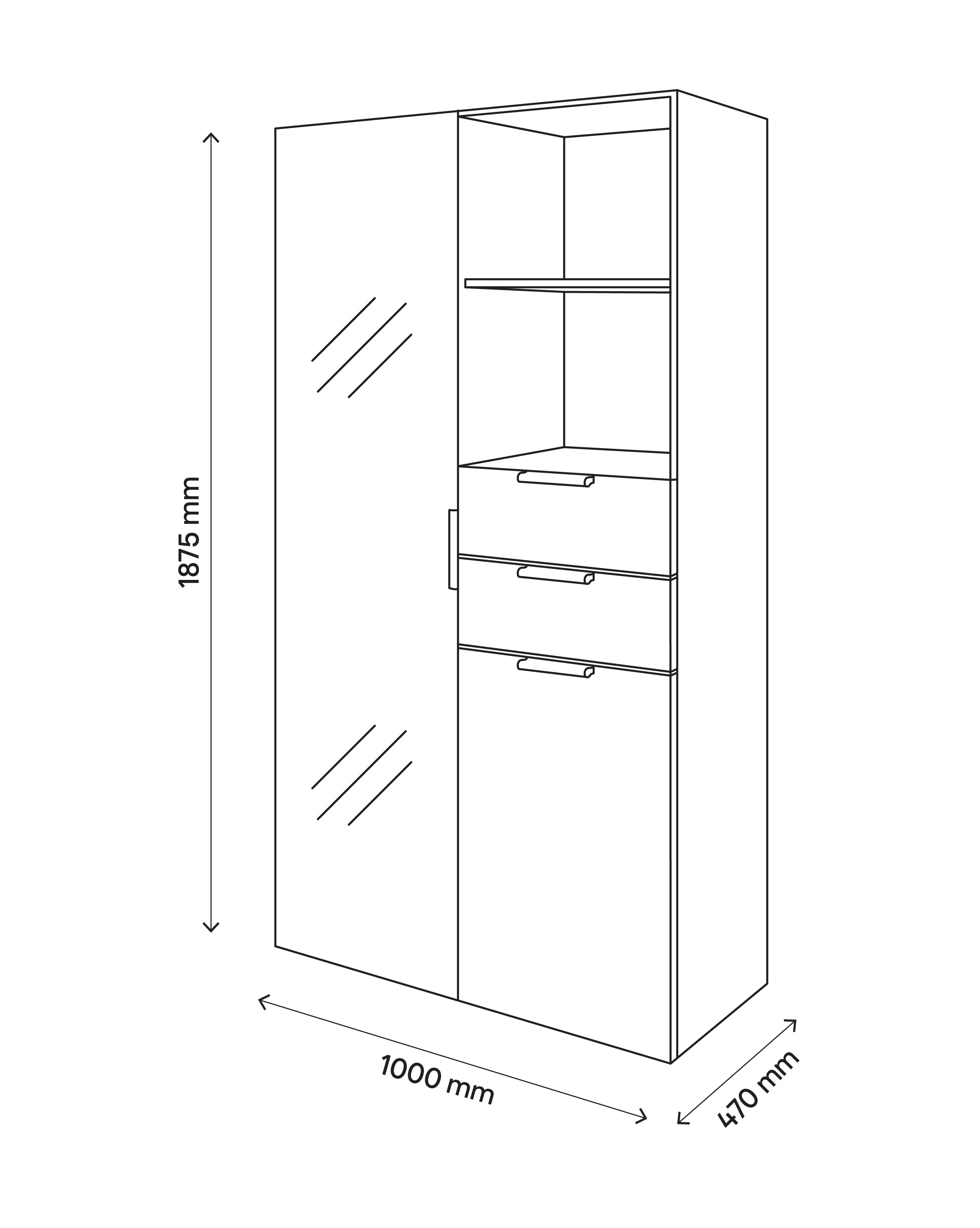 GoodHome Atomia Freestanding Oak effect Mirrored Small Wardrobe, clothing & shoes organiser (H)1875mm