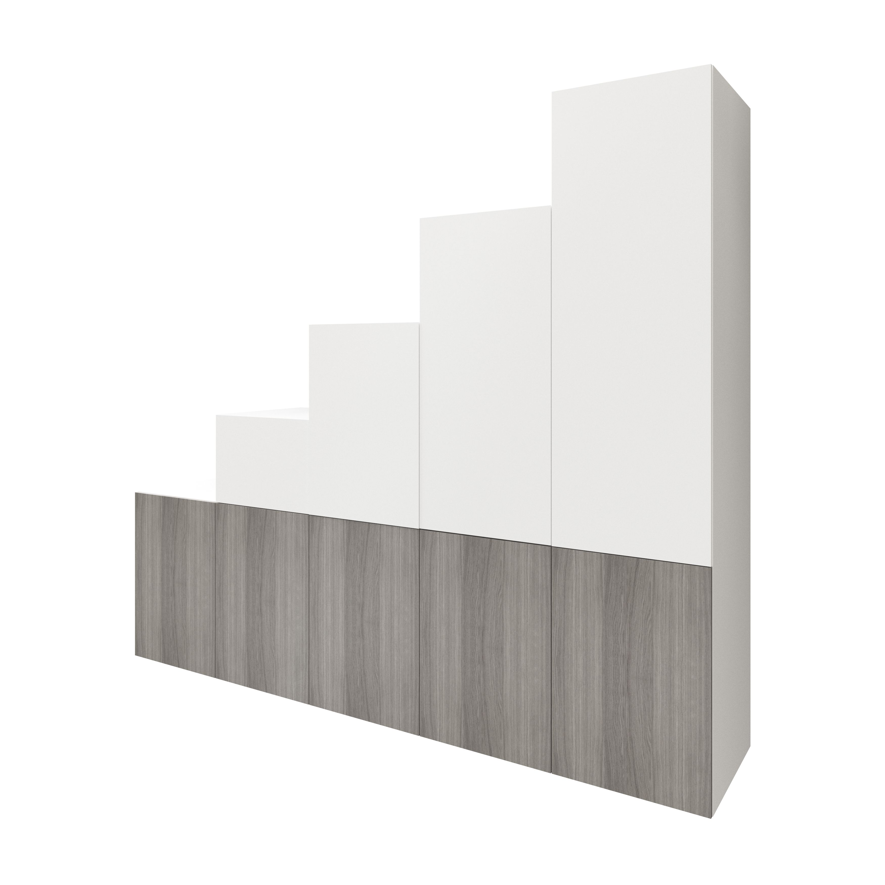 GoodHome Atomia Freestanding White Grey oak effect Bedroom storage unit (H)2250mm (W)3000mm (D)580mm