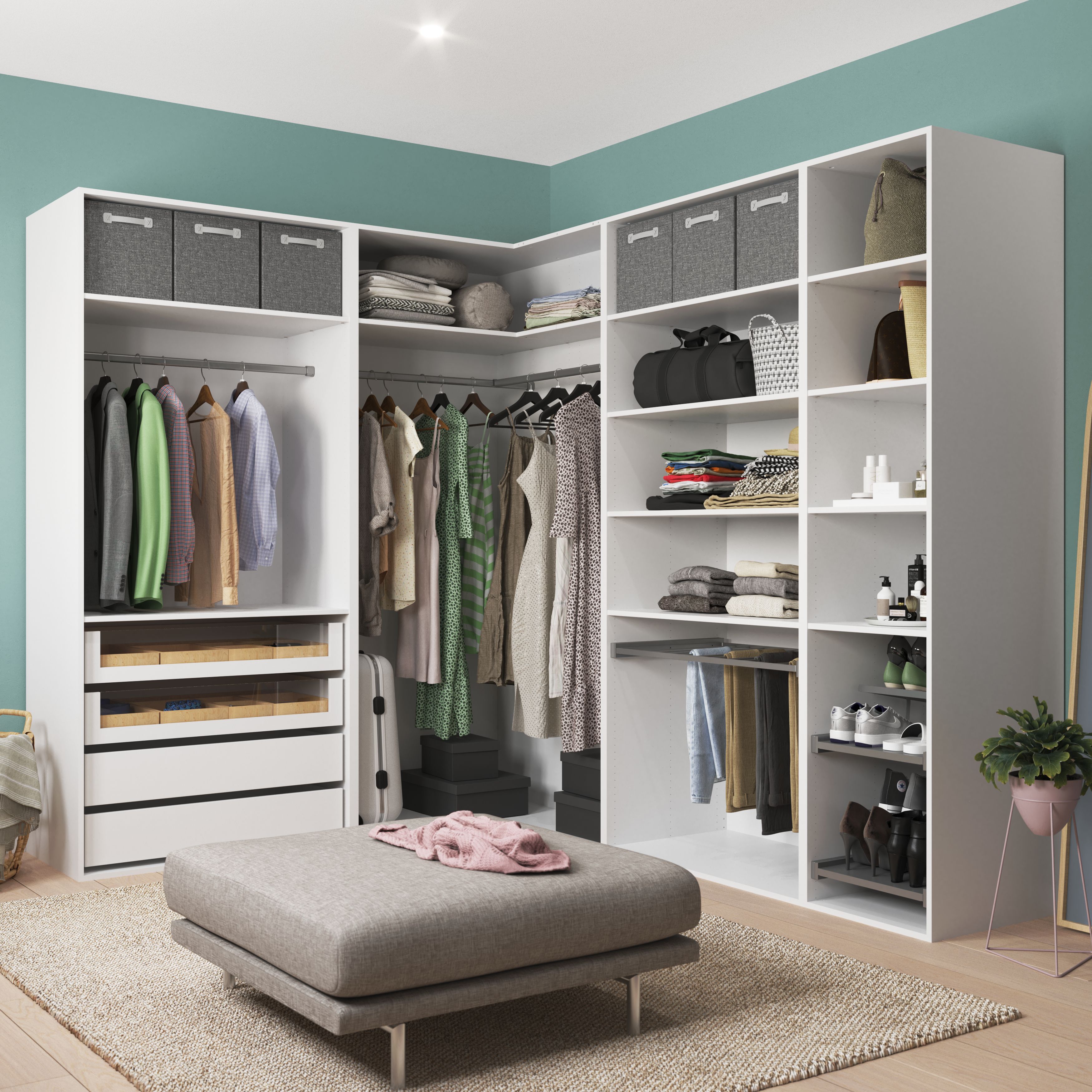 GoodHome Atomia Freestanding White Large bedroom storage unit kit (H)2250mm (W)3800mm (D)580mm