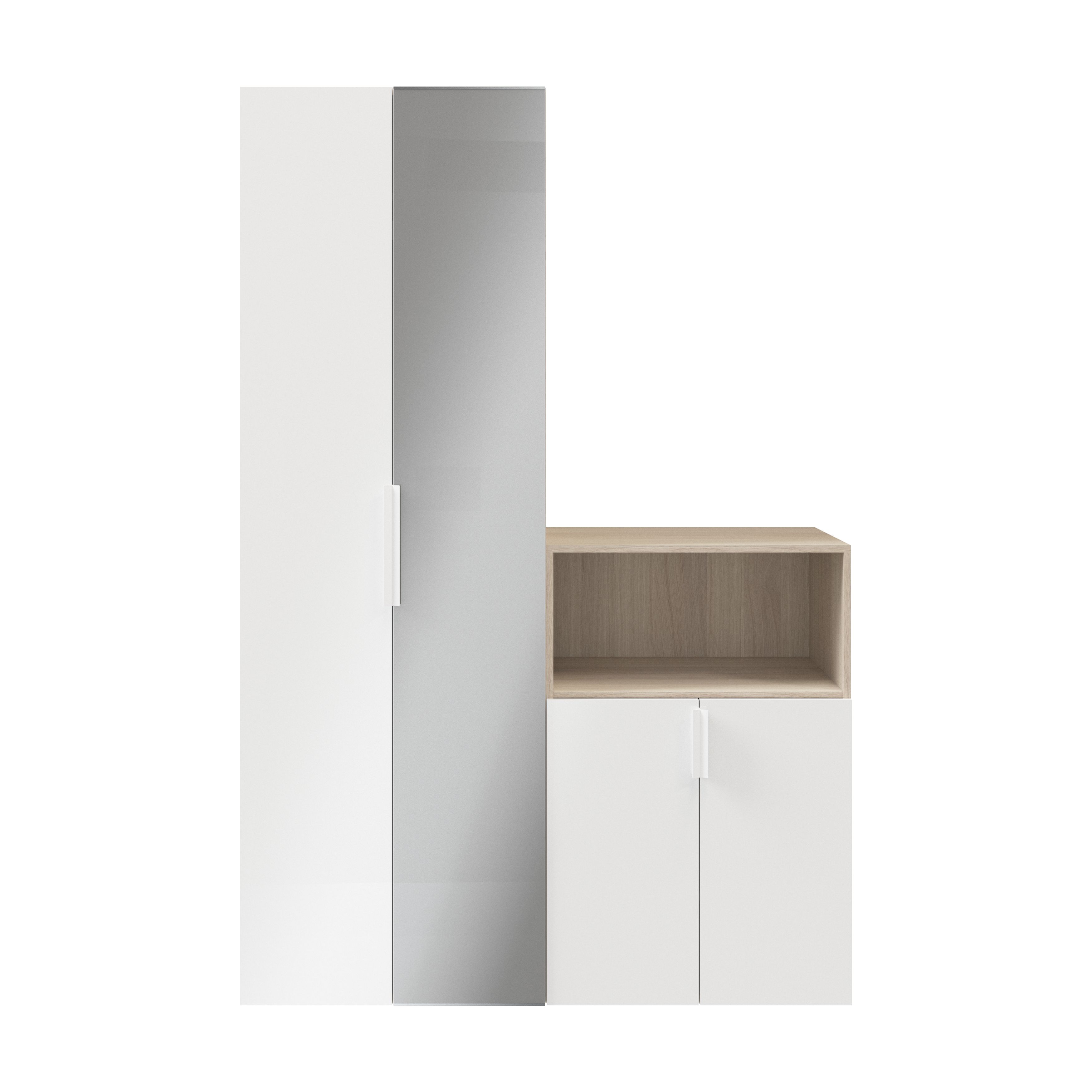 GoodHome Atomia Freestanding White Oak effect Mirrored door Medium Hallway storage unit kit (H)1125mm