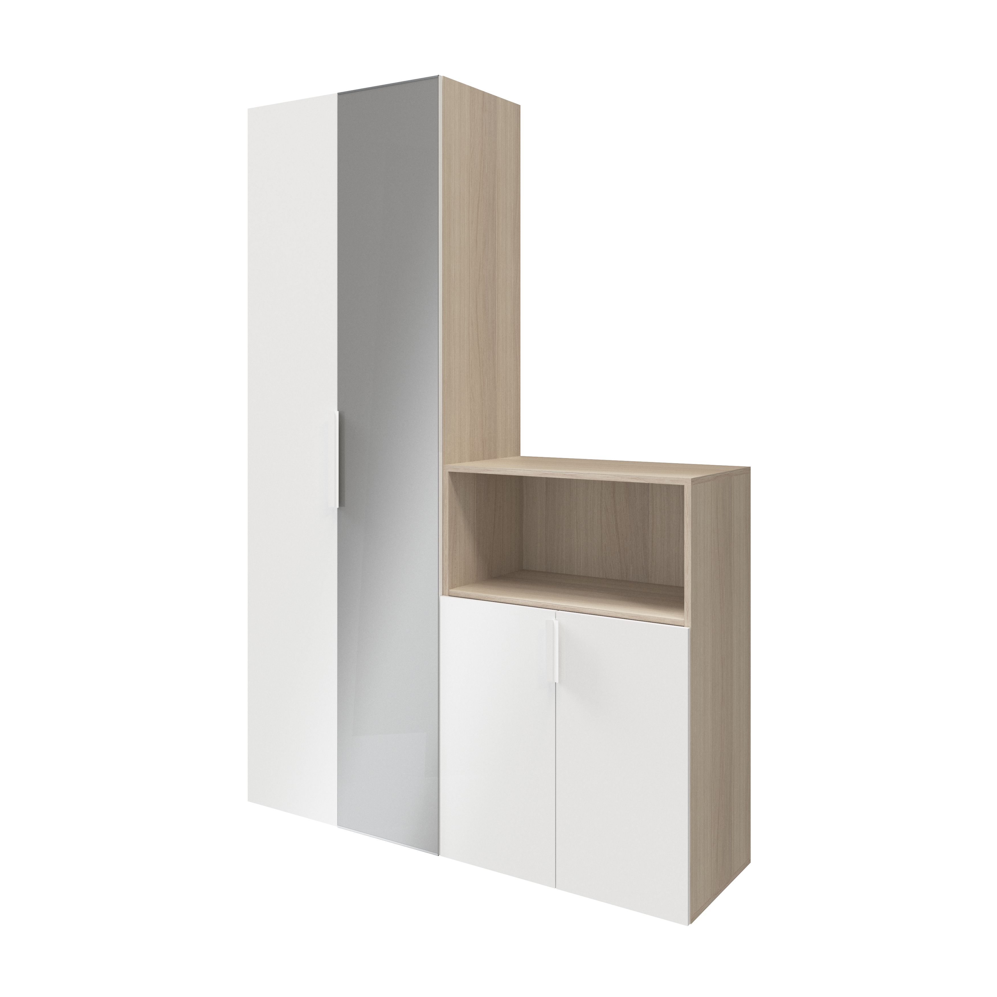 GoodHome Atomia Freestanding White Oak effect Mirrored door Medium Hallway storage unit kit (H)1125mm