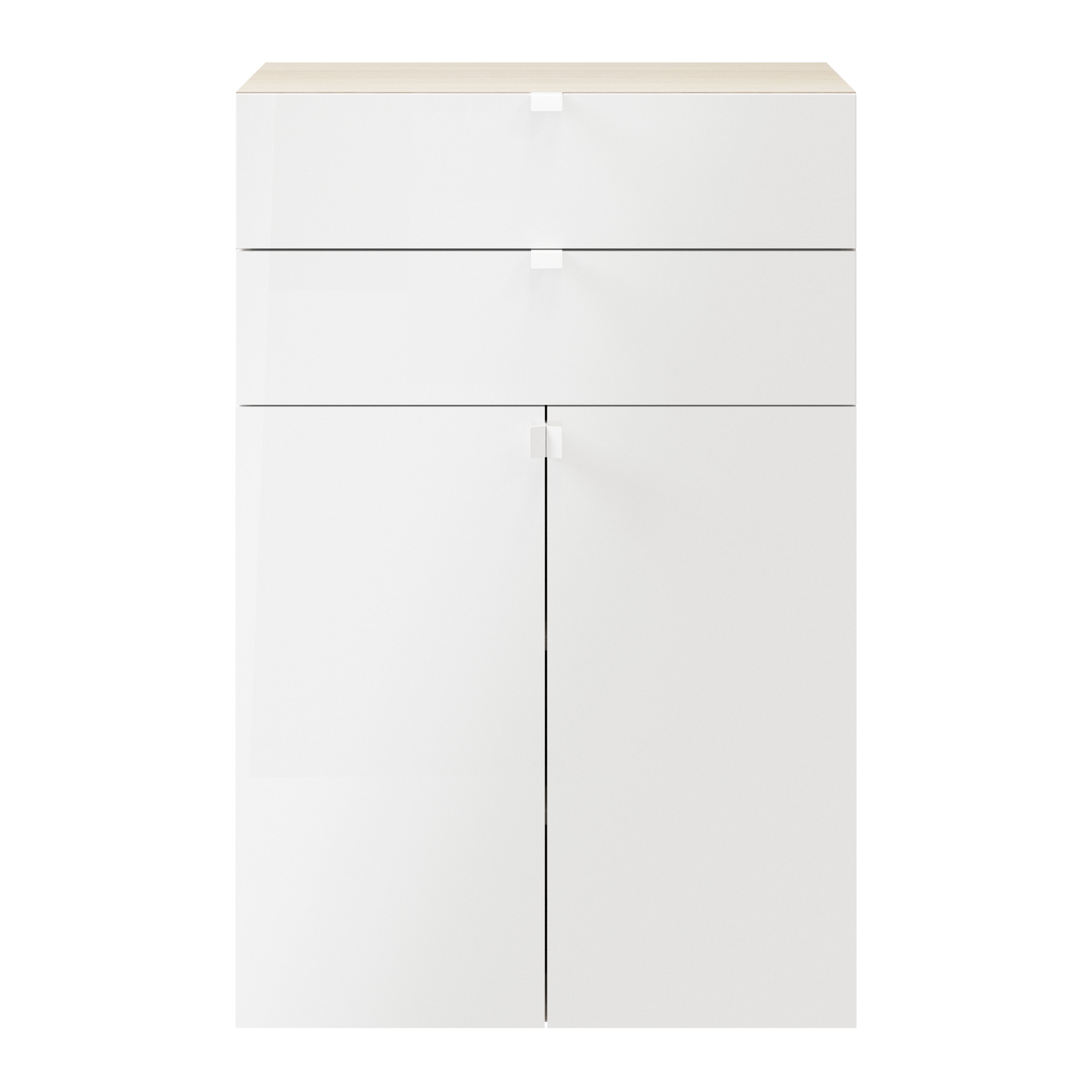 GoodHome Atomia Freestanding White Oak effect Small Office & living storage (H)1125mm