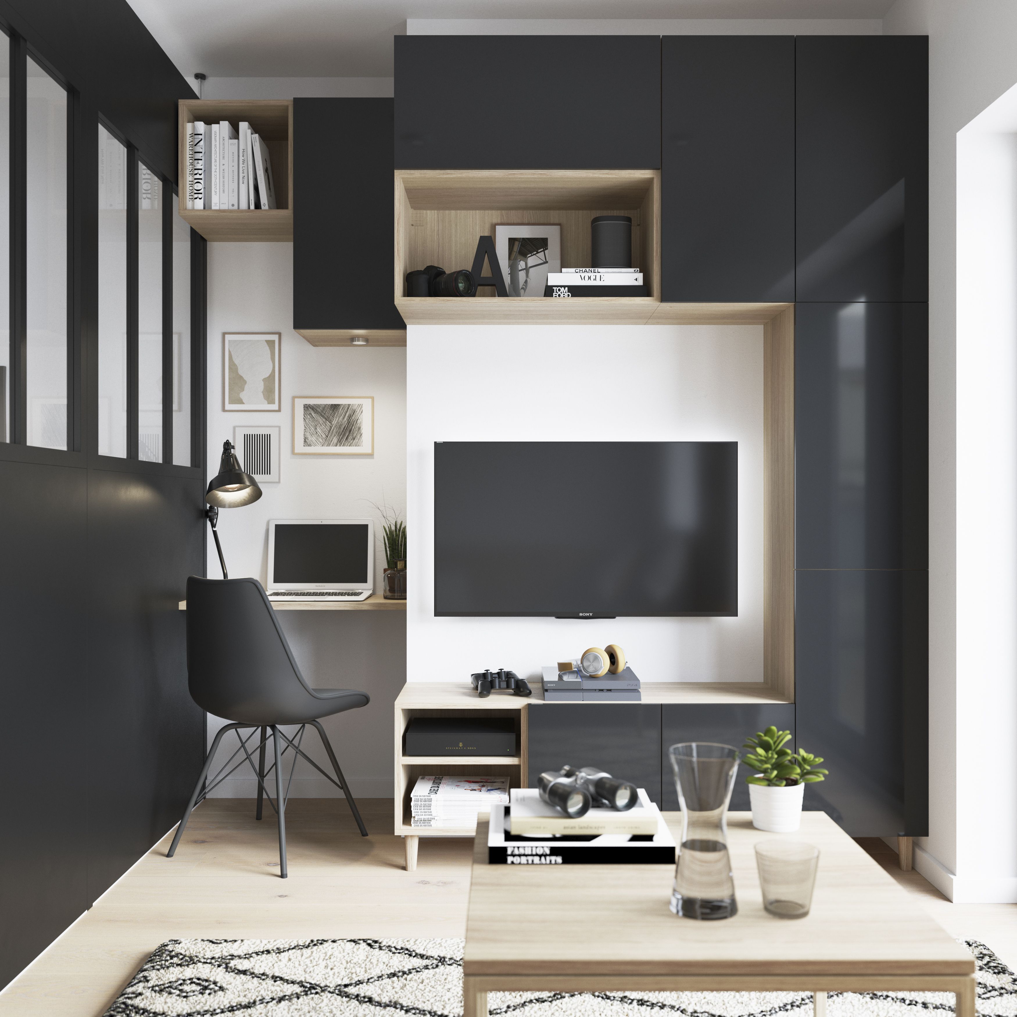 GoodHome Atomia Gloss Anthracite Non-mirrored Modular furniture door, (H) 1872mm (W) 497mm
