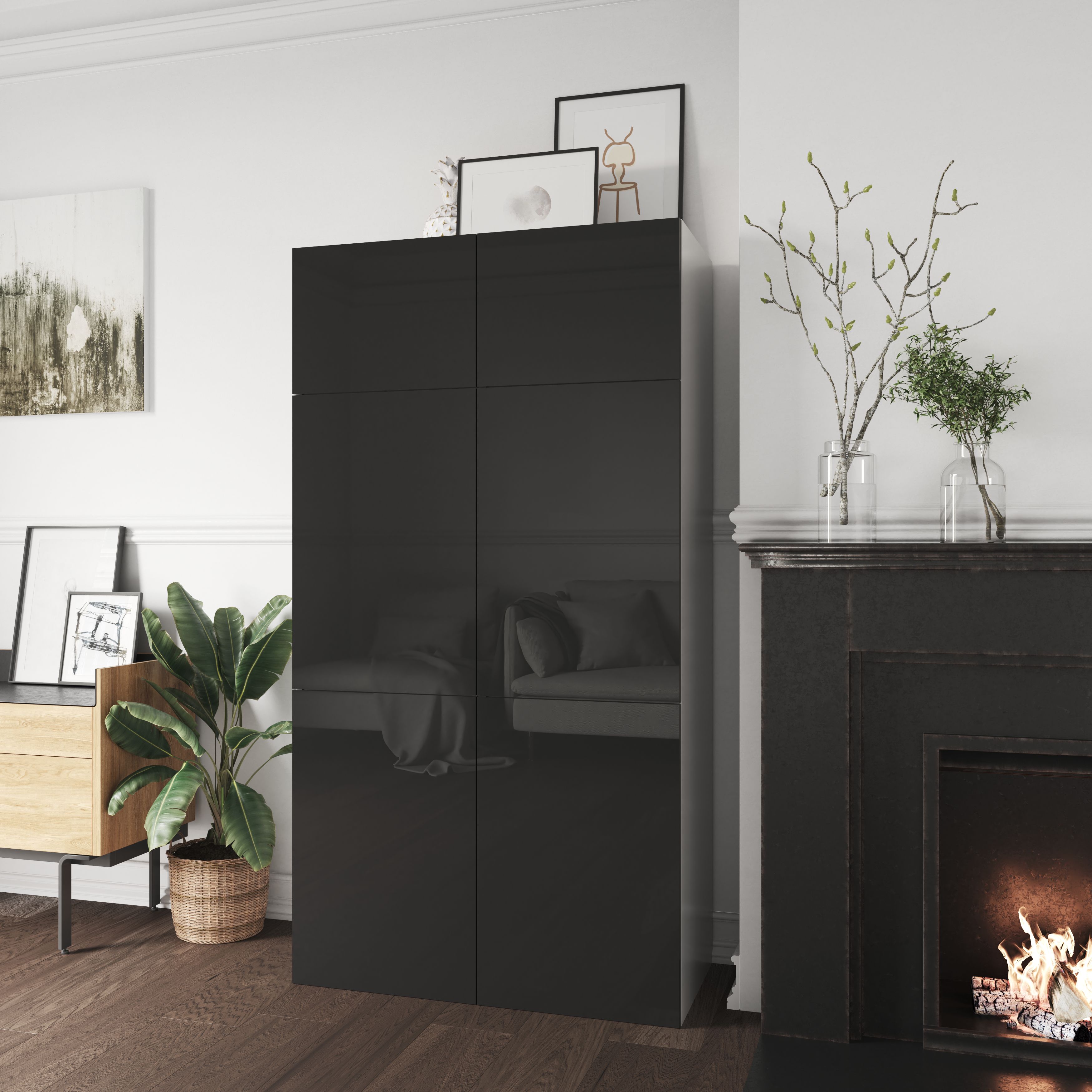 GoodHome Atomia Gloss Anthracite Non-mirrored Modular furniture door, (H) 372mm (W) 497mm