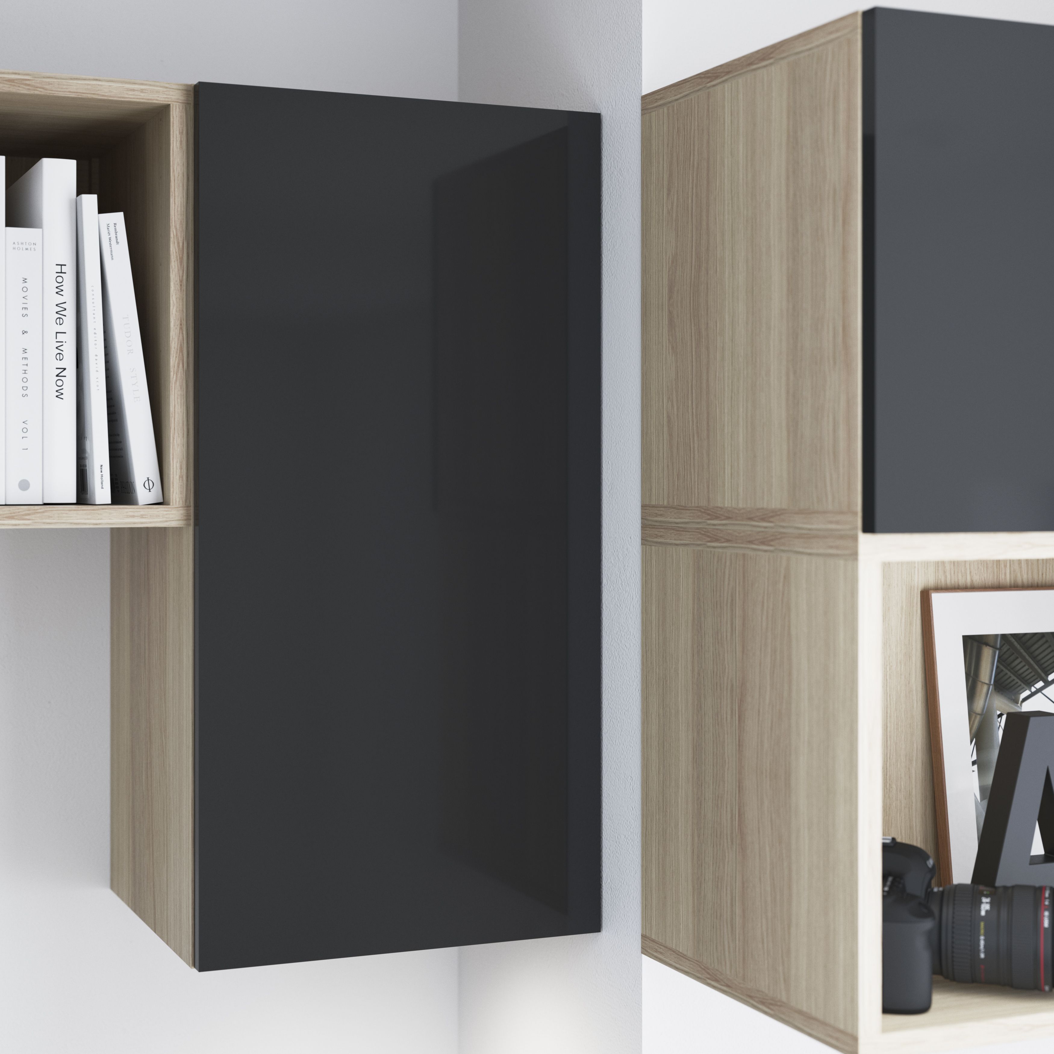 GoodHome Atomia Gloss Anthracite Non-mirrored Modular furniture door, (H) 747mm (W) 372mm