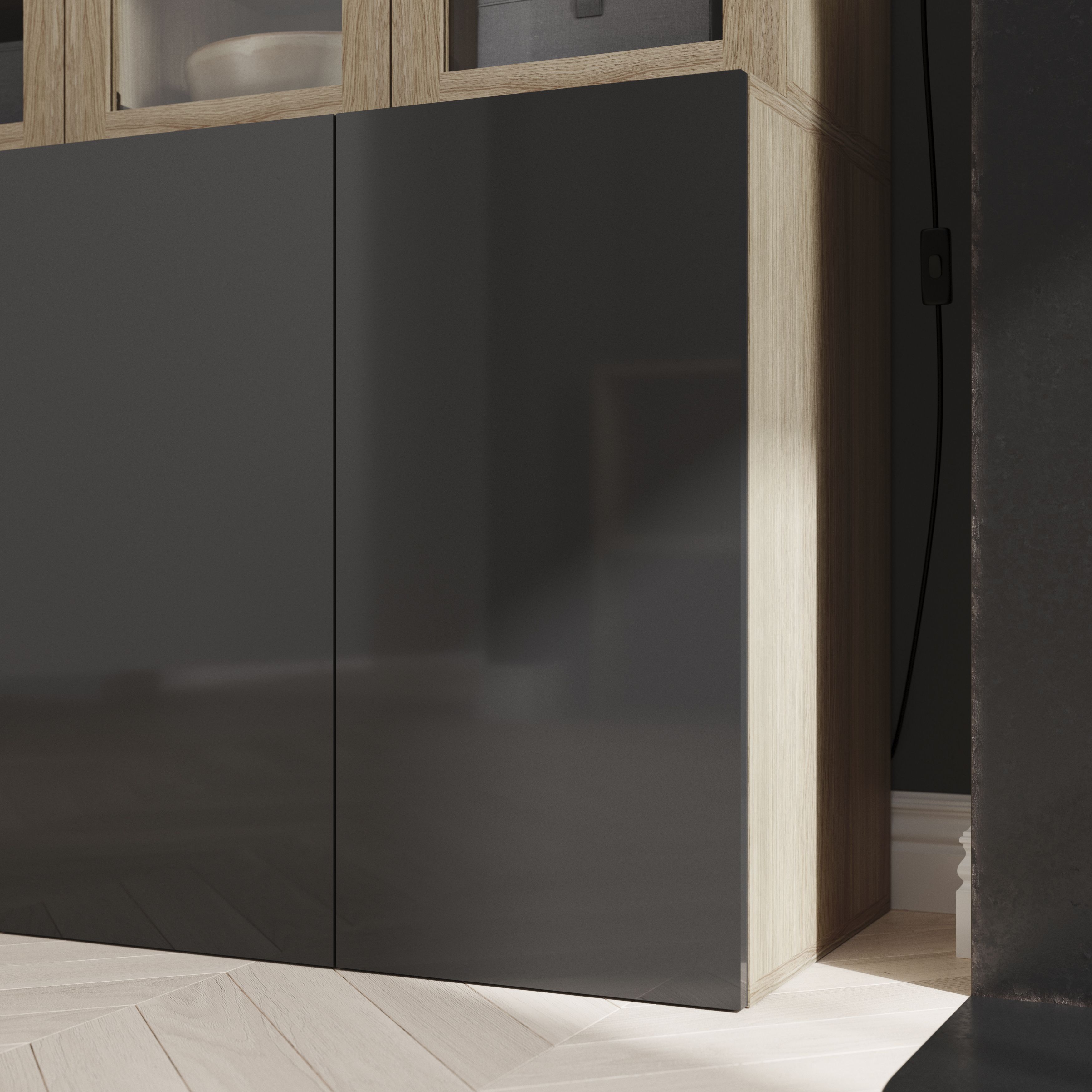 GoodHome Atomia Gloss Anthracite Non-mirrored Modular furniture door, (H) 747mm (W) 372mm