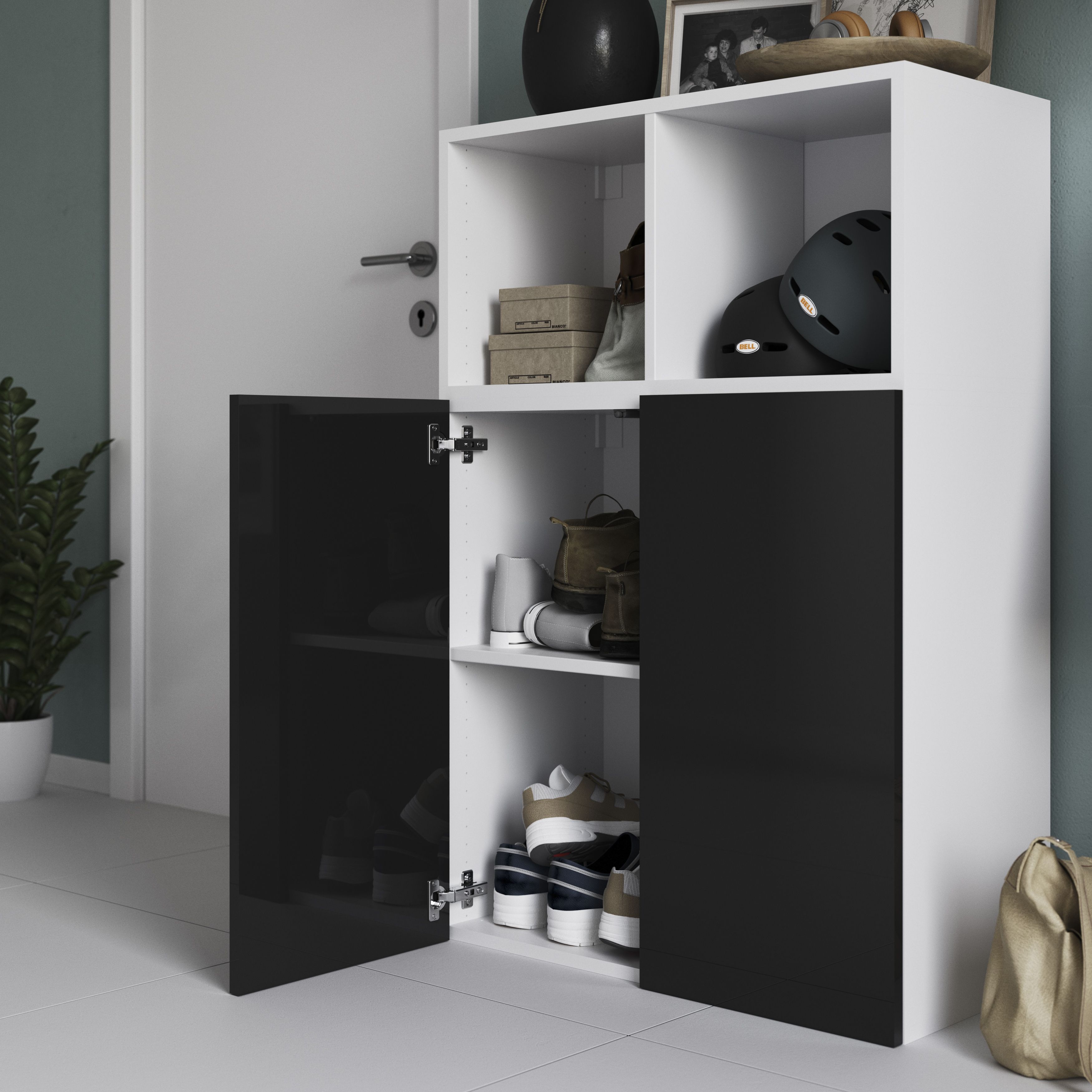 GoodHome Atomia Gloss Anthracite Non-mirrored Modular furniture door, (H) 747mm (W) 372mm