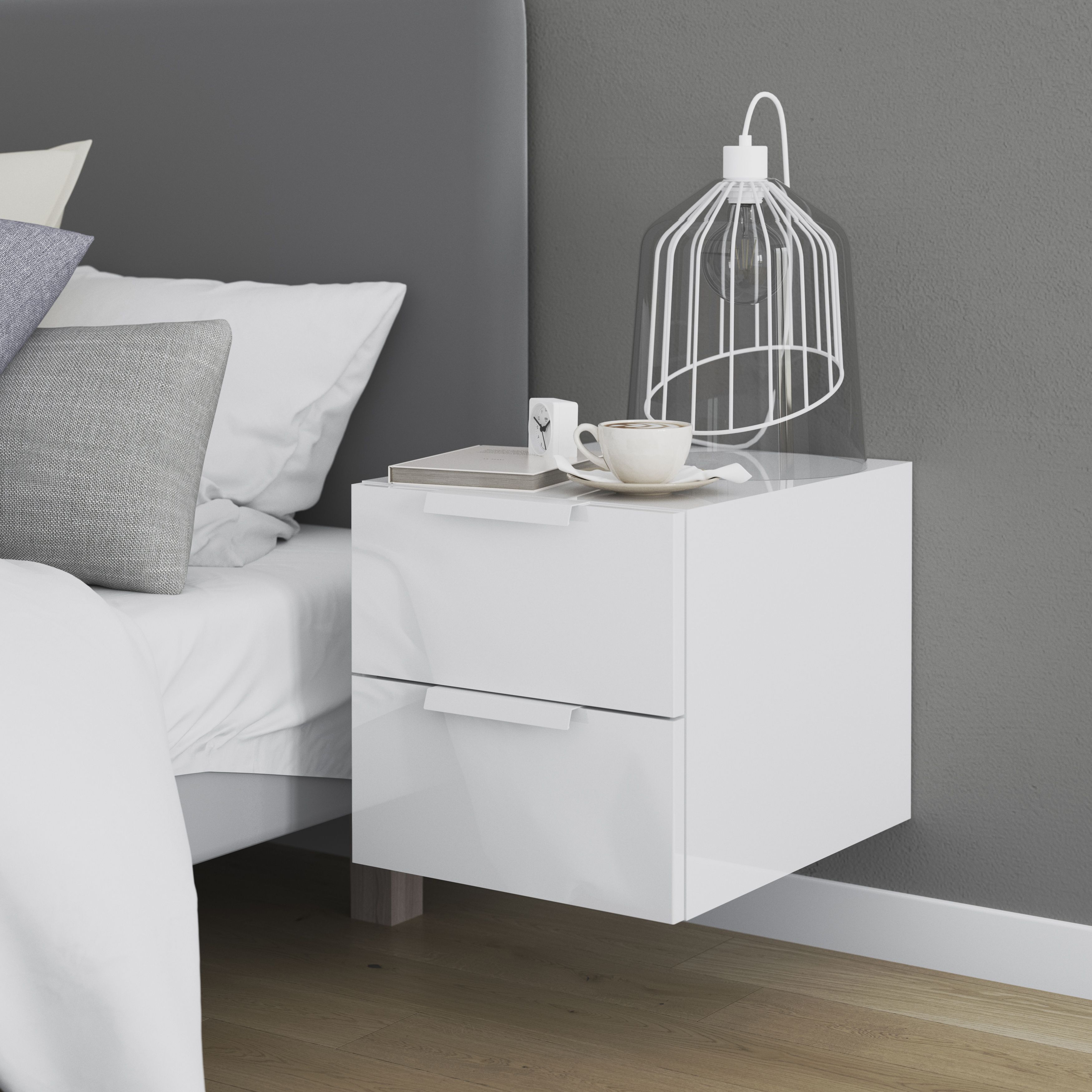 GoodHome Atomia Gloss white Slab External Drawer (H)184.5mm (W)372mm (D)390mm, Set of 2