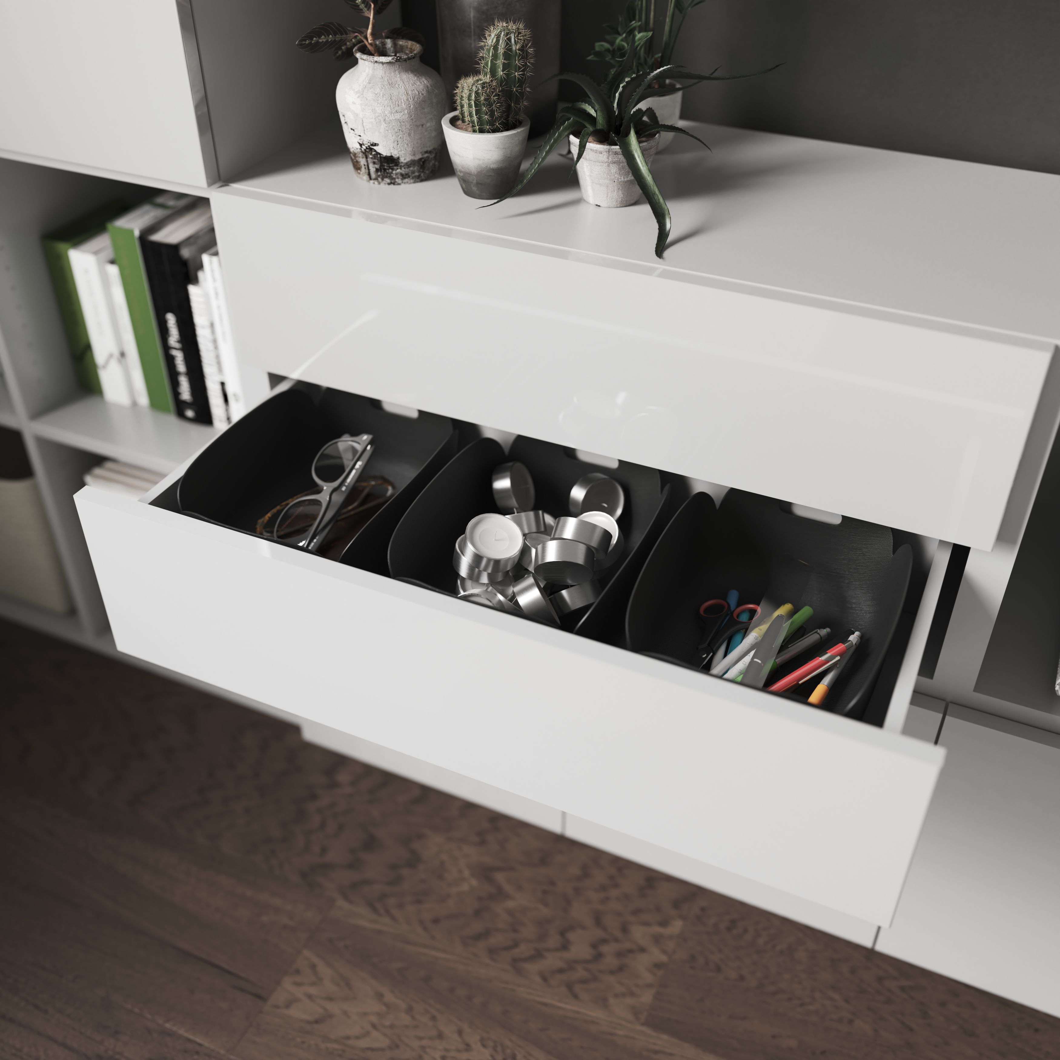 GoodHome Atomia Gloss white Slab External Drawer (H)184.5mm (W)747mm (D)300mm, Set of 2