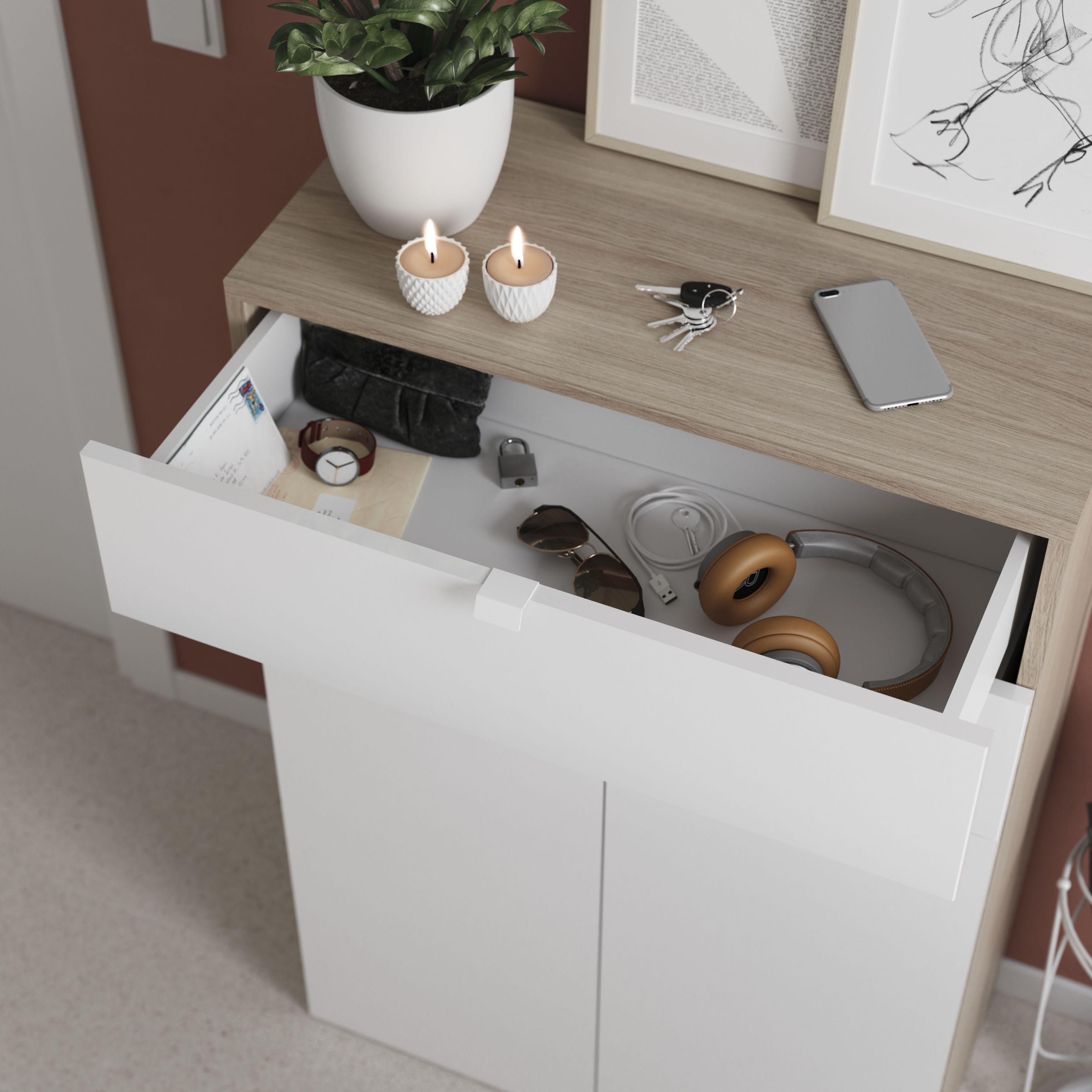 GoodHome Atomia Gloss white Slab External Drawer (H)184.5mm (W)747mm (D)300mm, Set of 2