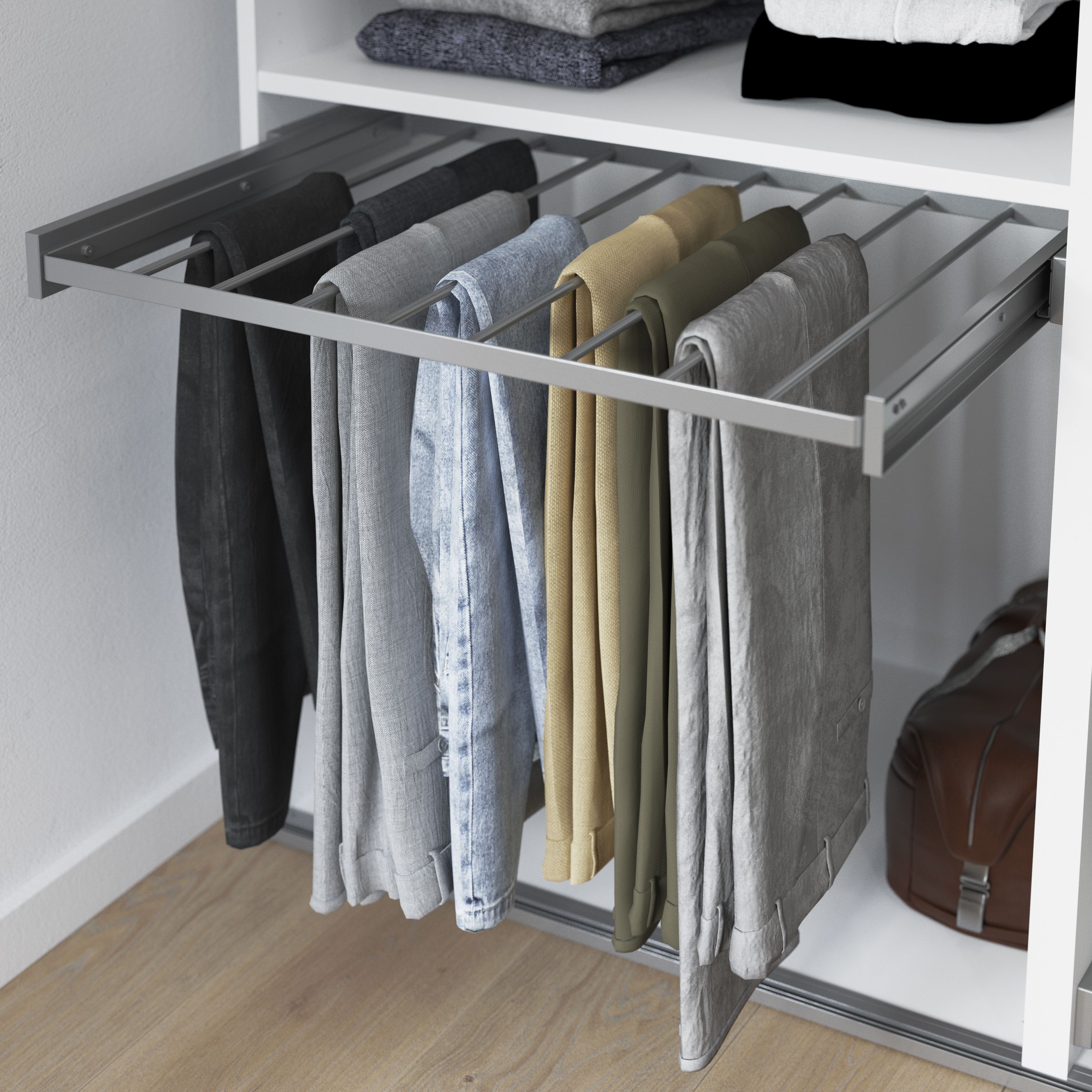 GoodHome Atomia Grey metallic effect Pull-out Trouser Storage rack (W)714mm (D)510mm
