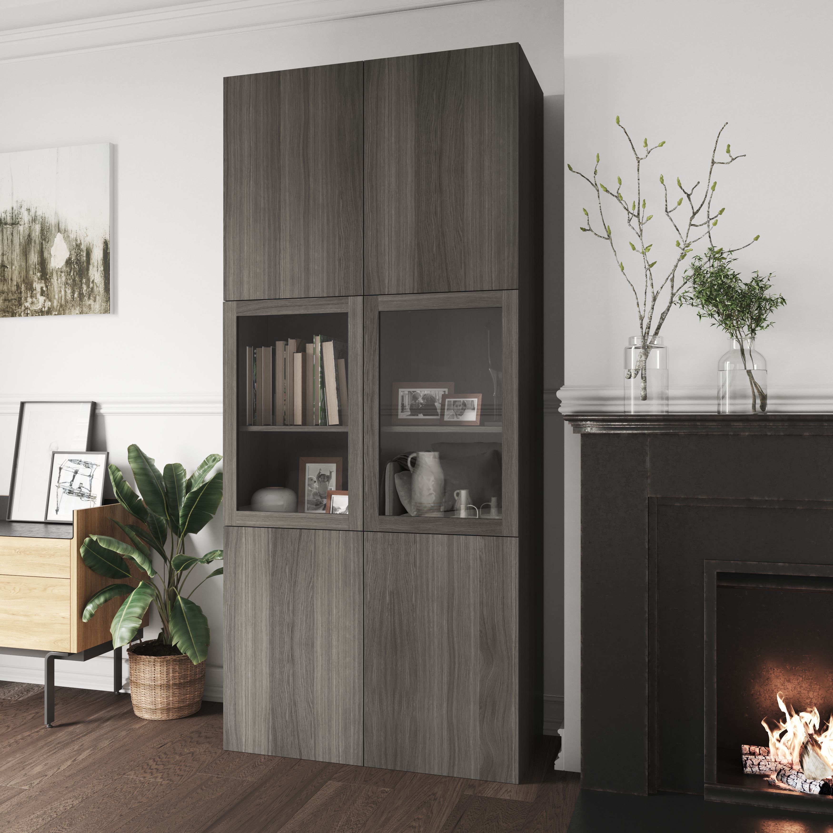 GoodHome Atomia Grey oak effect Modular furniture cabinet, (H)2250mm (W)500mm (D)450mm