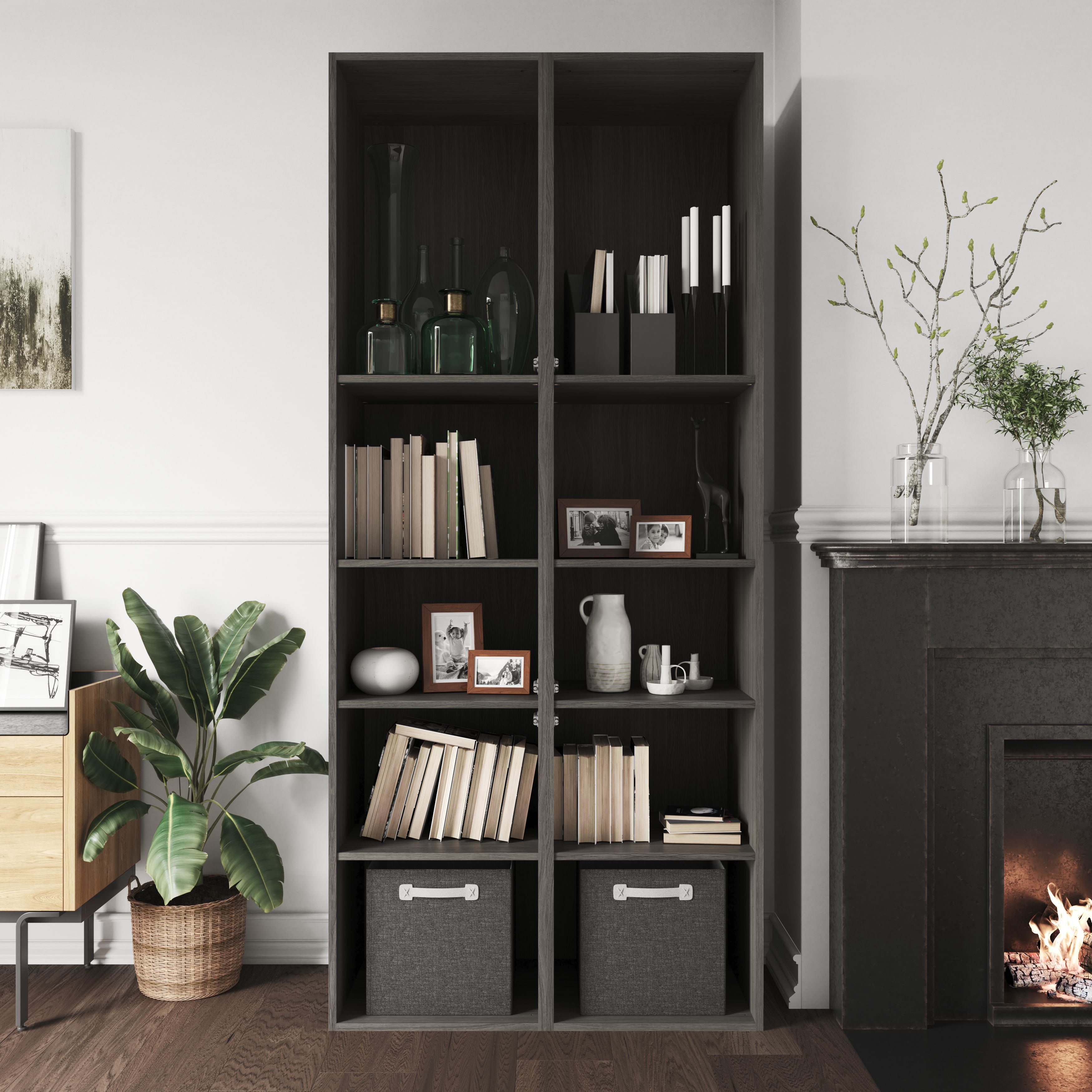 GoodHome Atomia Grey oak effect Modular furniture cabinet, (H)2250mm (W)500mm (D)450mm
