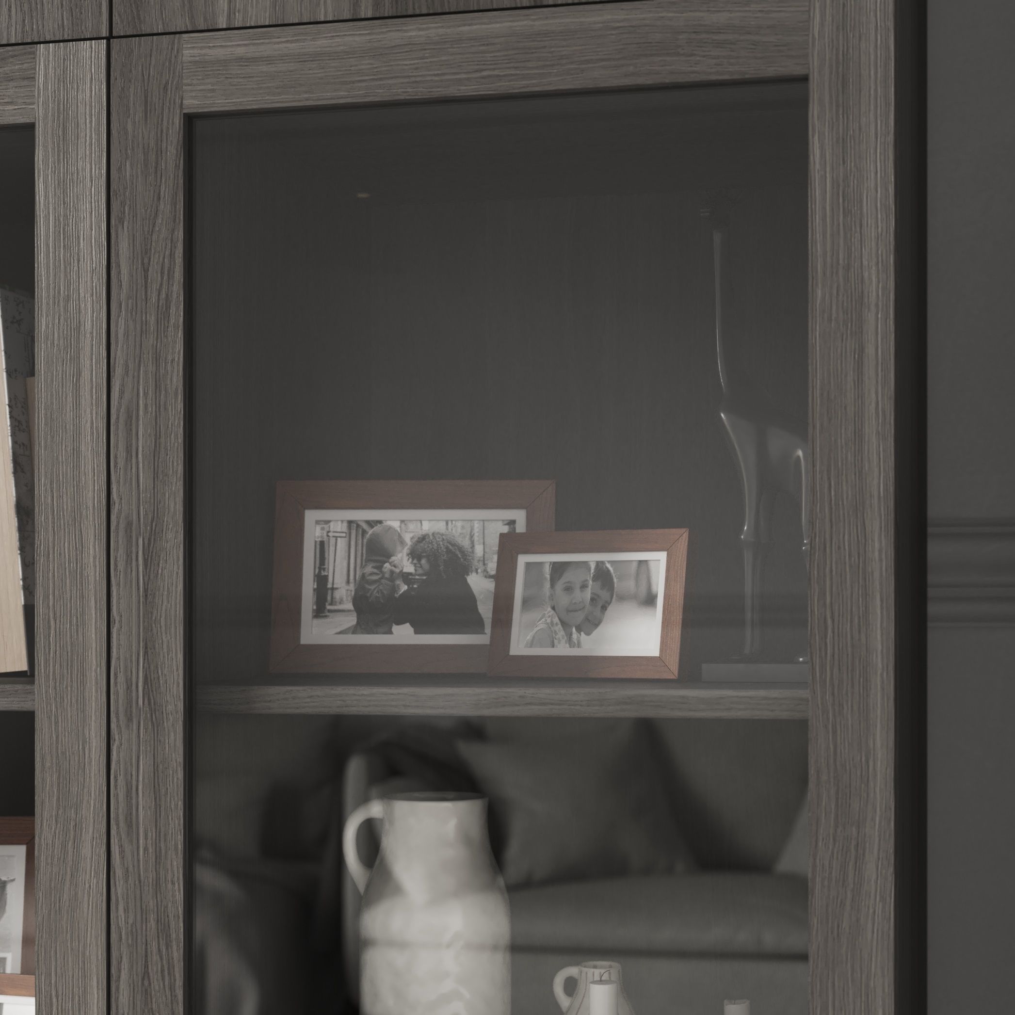 GoodHome Atomia Grey oak effect Transparent Non-mirrored Modular furniture door, (H) 1872mm (W) 372mm