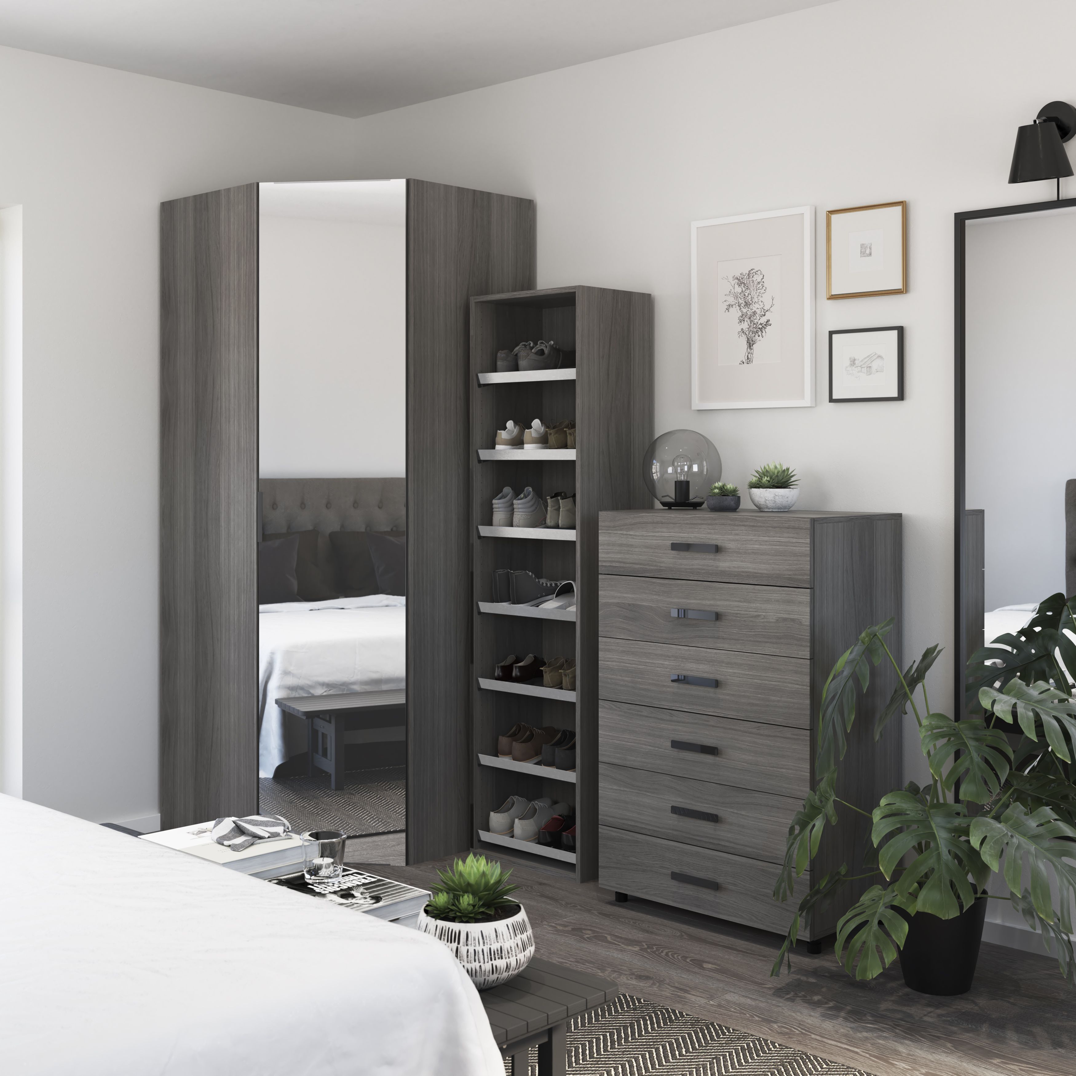 Corner wardrobe hot sale with mirror