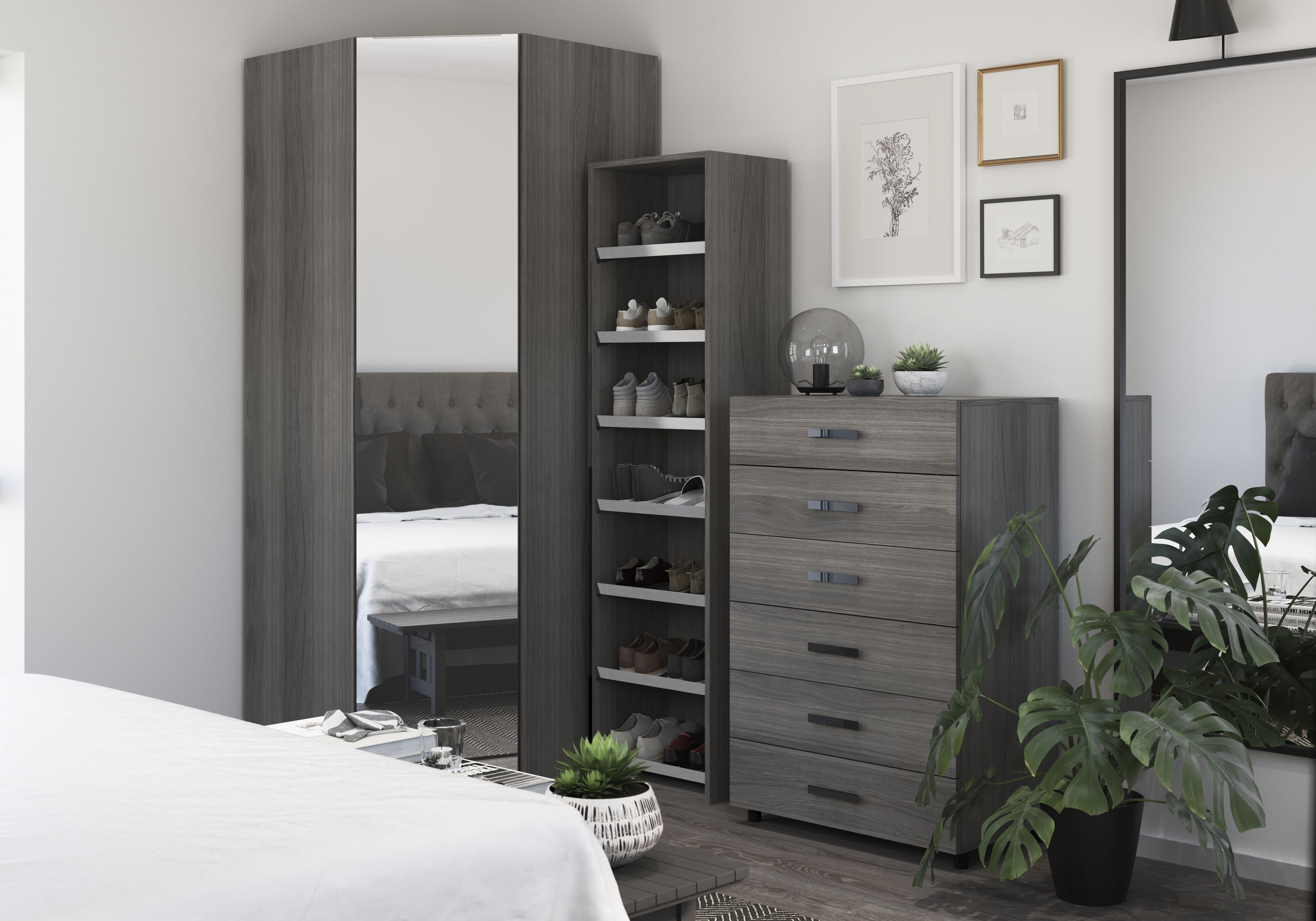 GoodHome Atomia Grey Oak effect With 1 mirror door Large Corner