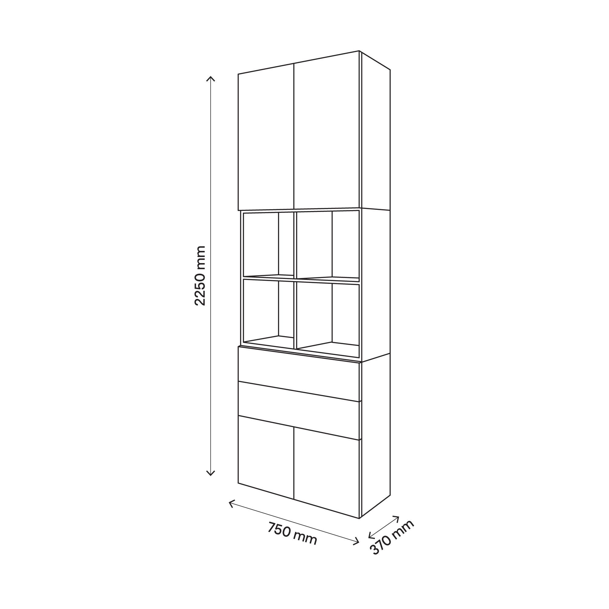 GoodHome Atomia Grey & white Oak effect Office & living storage (H)2250mm (W)750mm (D)370mm