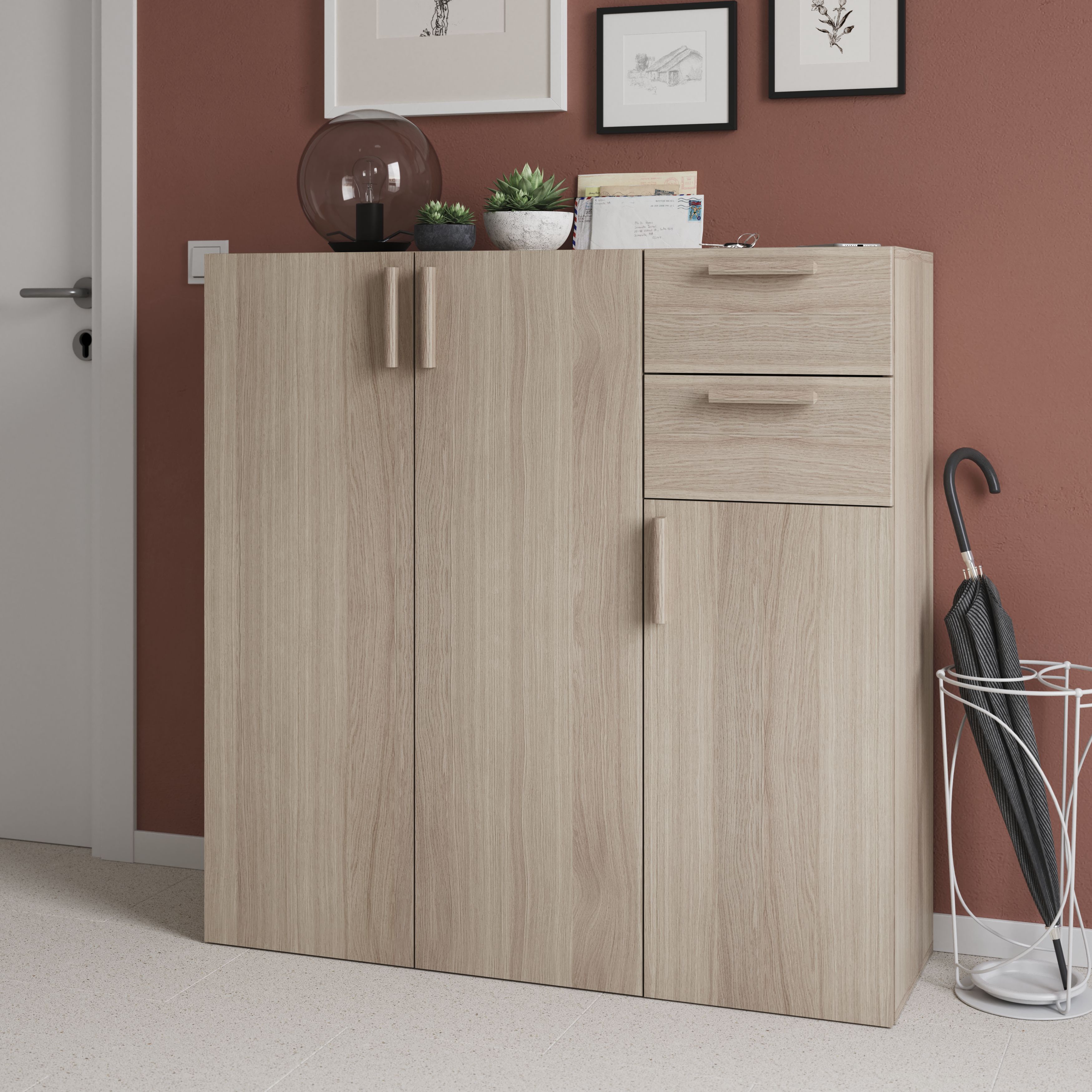 GoodHome Atomia Matt Oak effect Non-mirrored Modular furniture door, (H) 1122mm (W) 372mm