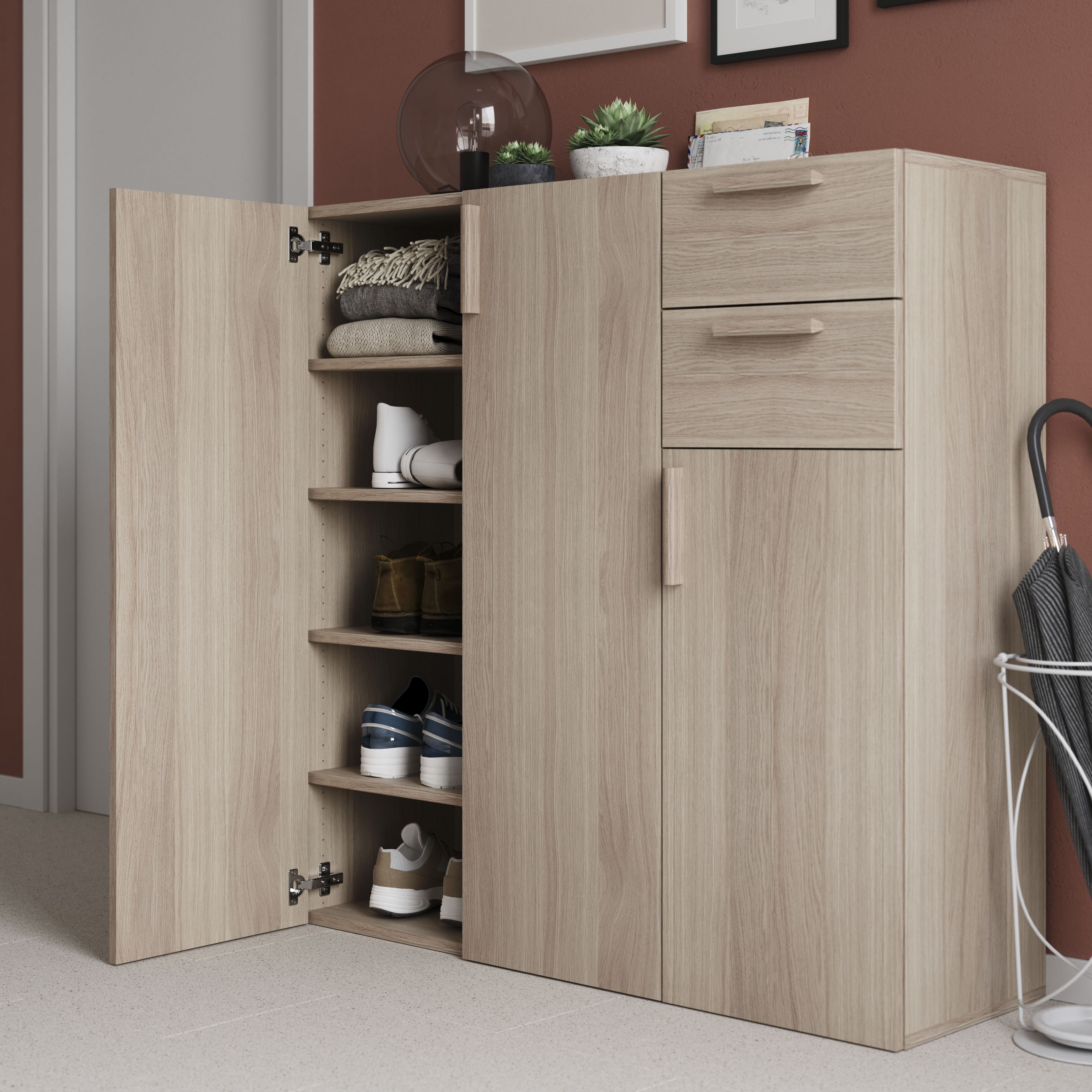GoodHome Atomia Matt Oak effect Non-mirrored Modular furniture door, (H) 1122mm (W) 372mm