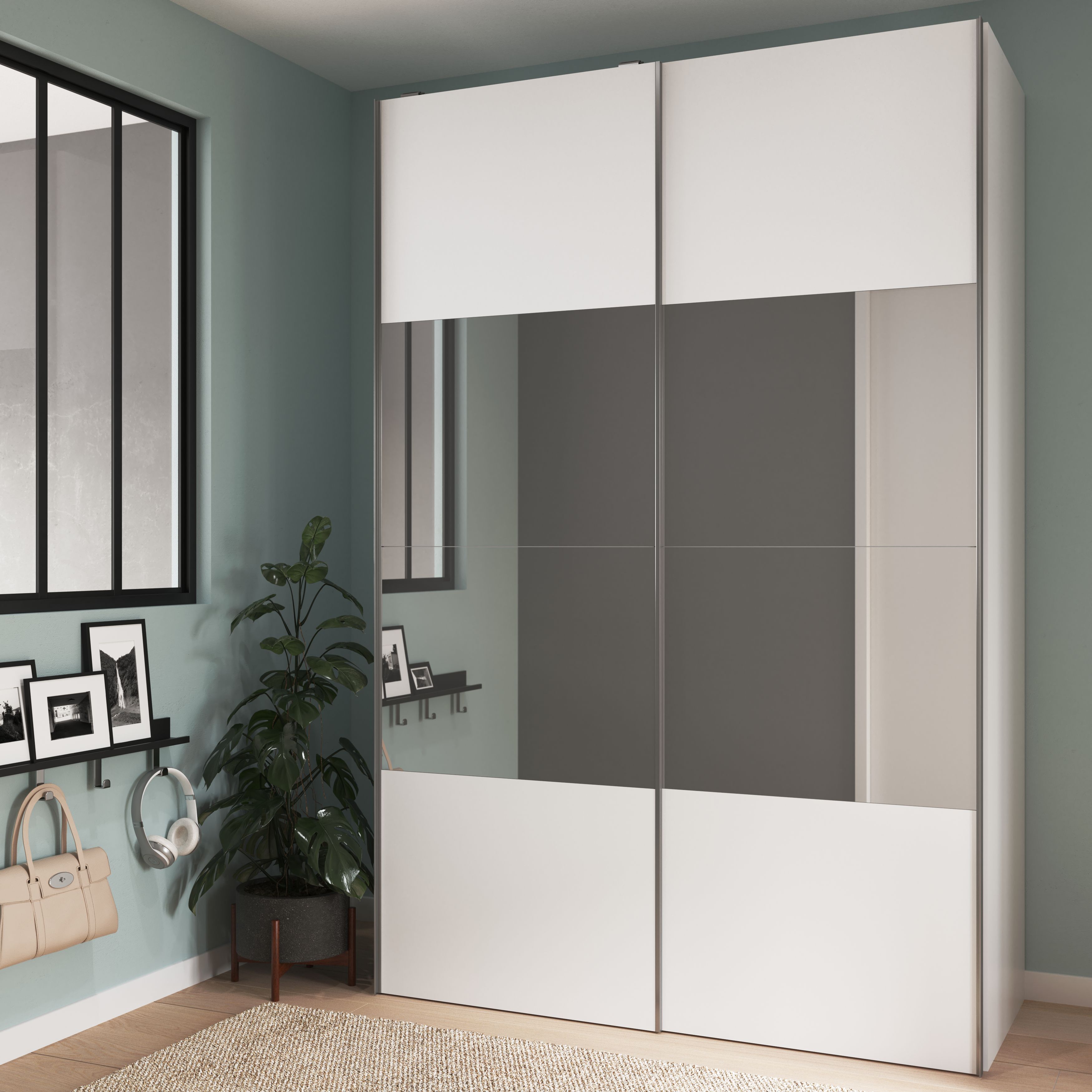 GoodHome Atomia Matt White Sliding wardrobe door (H) 560mm x (W) 737mm, Pack of 4