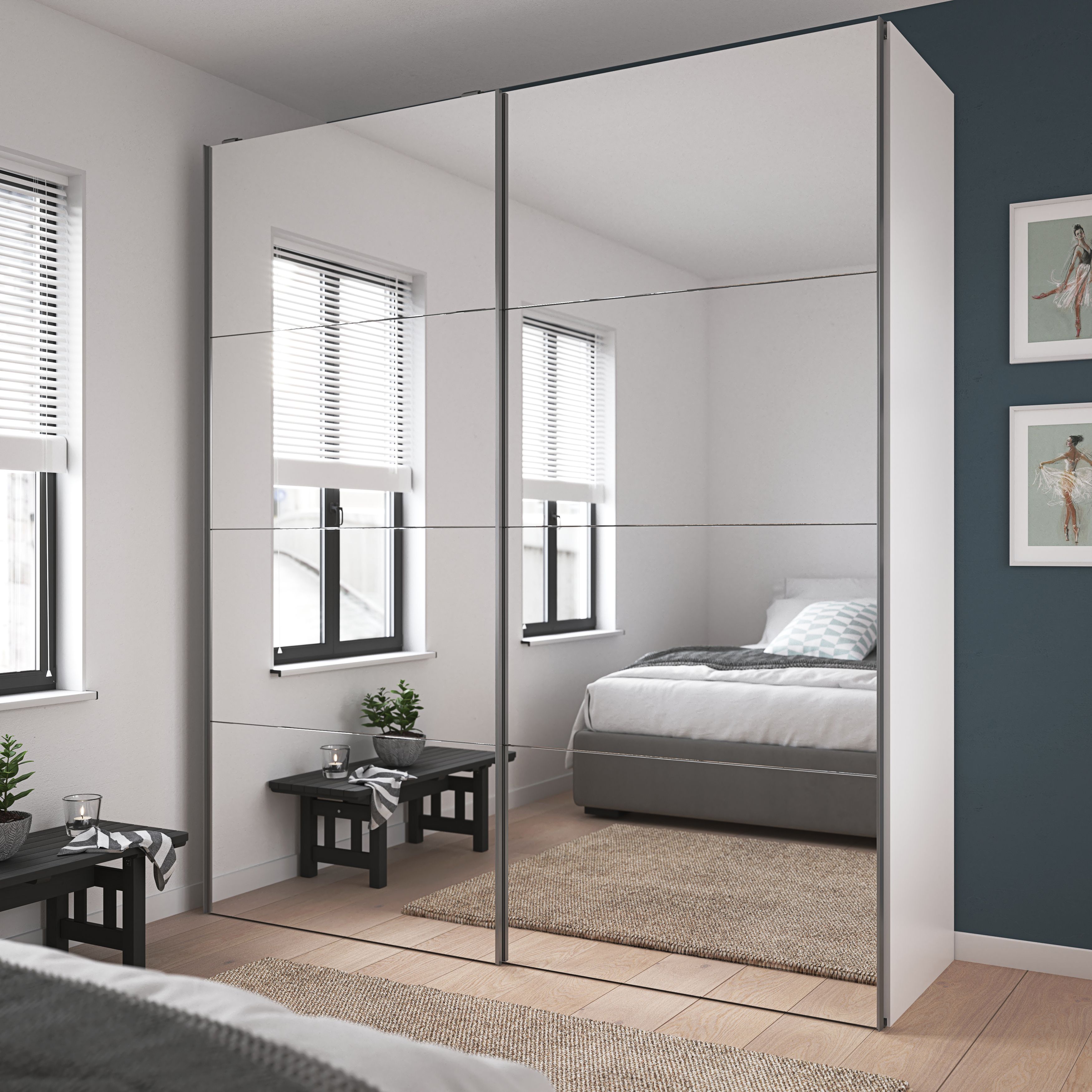 GoodHome Atomia Mirrored Sliding wardrobe door (H) 560mm x (W) 737mm, Pack of 4