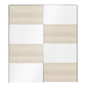 GoodHome Atomia Modern High gloss White oak effect Particle board Large Double Wardrobe (H)2250mm (W)2000mm (D)655mm