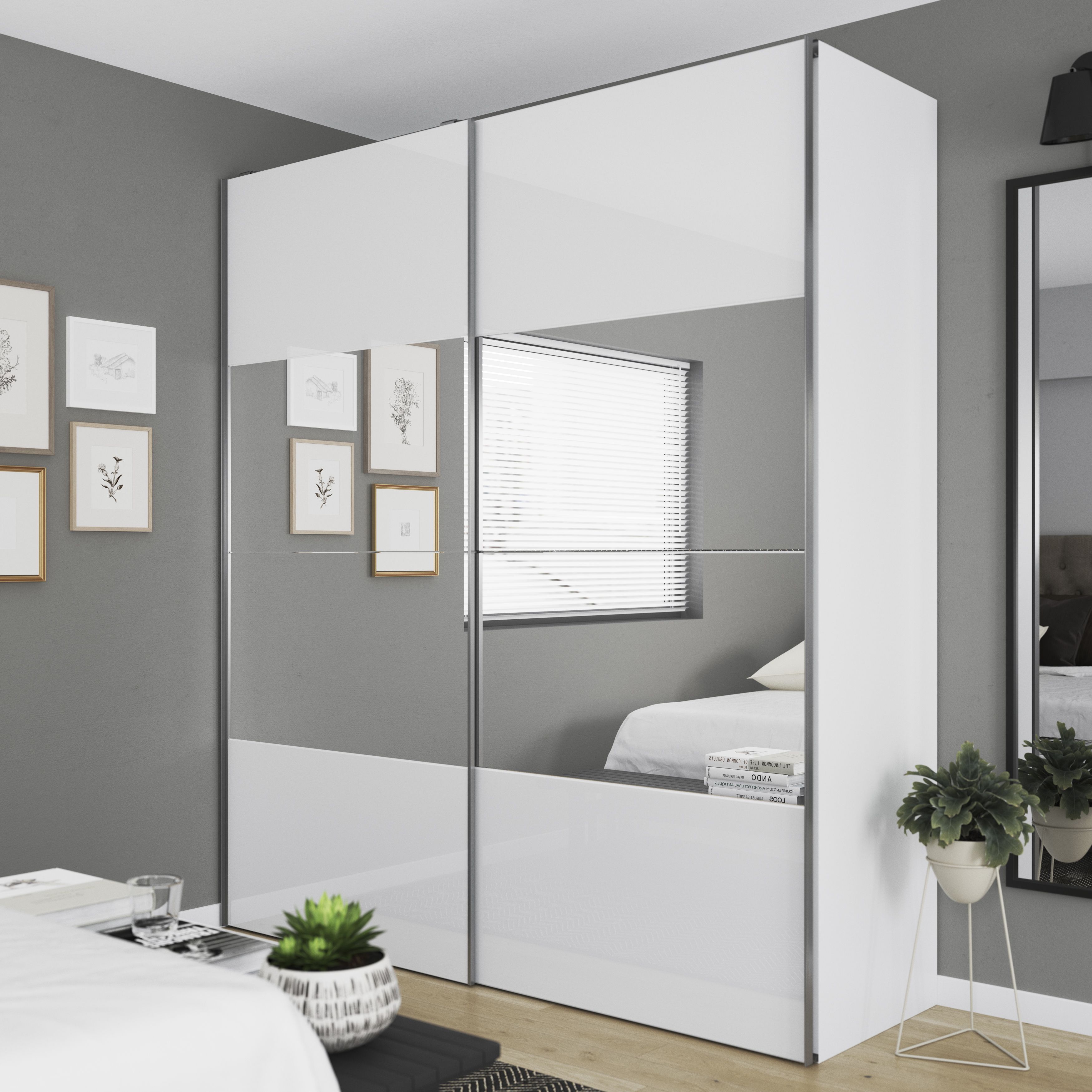 GoodHome Atomia Modern High gloss White Particle board Large Double Wardrobe (H)2250mm (W)2000mm (D)655mm