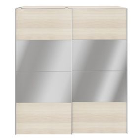 GoodHome Atomia Modern Mirrored Matt oak effect Particle board 2 door Large Double Wardrobe (H)2250mm (W)2000mm (D)655mm
