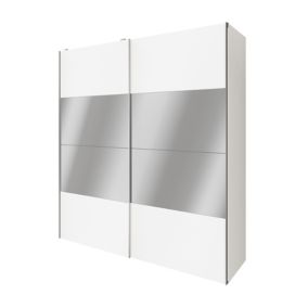 GoodHome Atomia Modern Mirrored Matt white Particle board 2 door Large Double Wardrobe (H)2250mm (W)2000mm (D)655mm