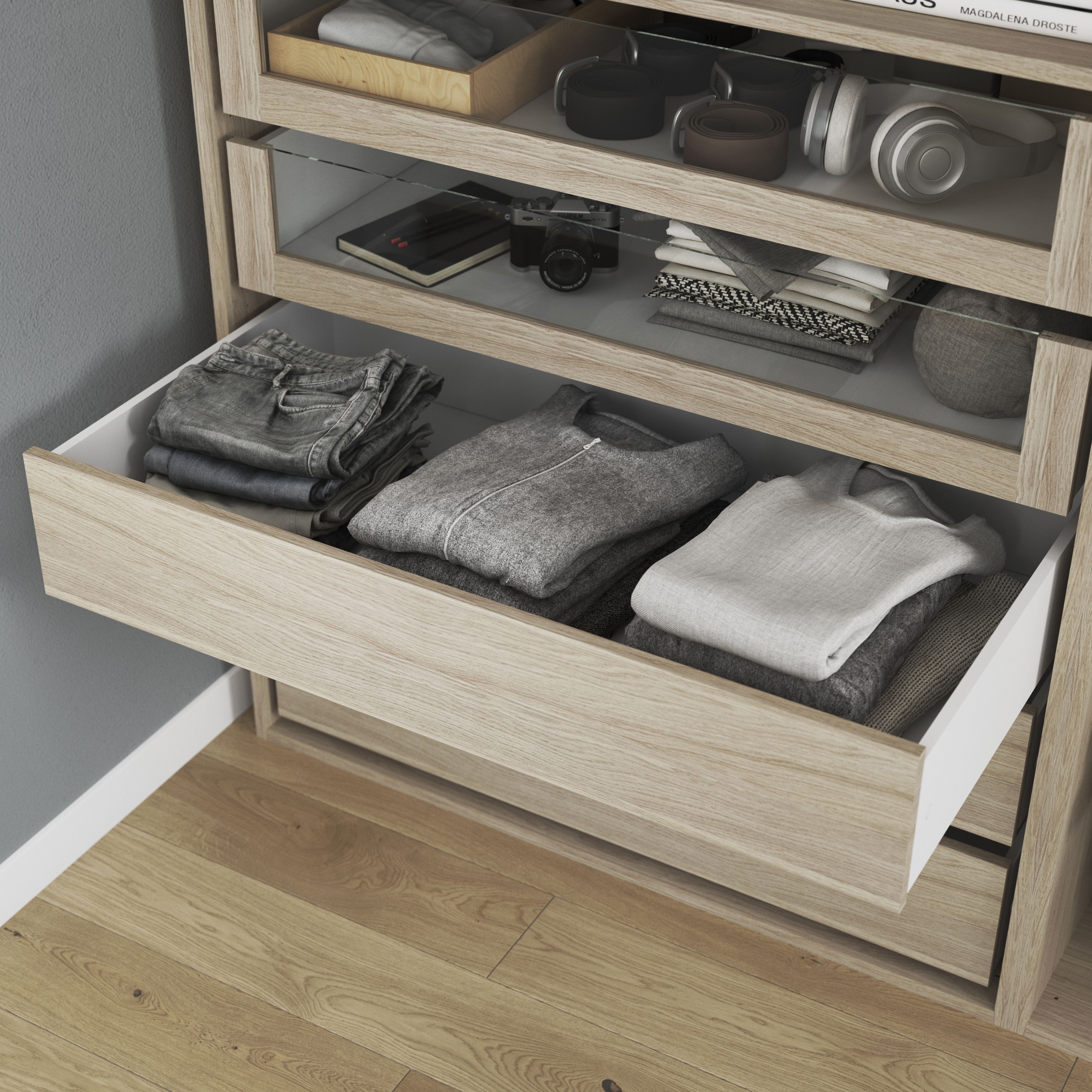 GoodHome Atomia Oak effect Slab Internal Drawer (H)170mm (W)937mm (D)500mm