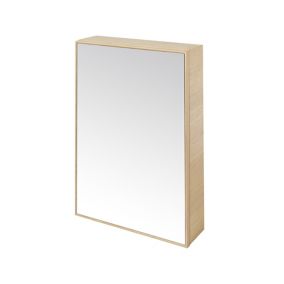 GoodHome Avela Matt Natural Oak Veneer Single Bathroom Cabinet With Mirrored door (H)700mm (W)500mm