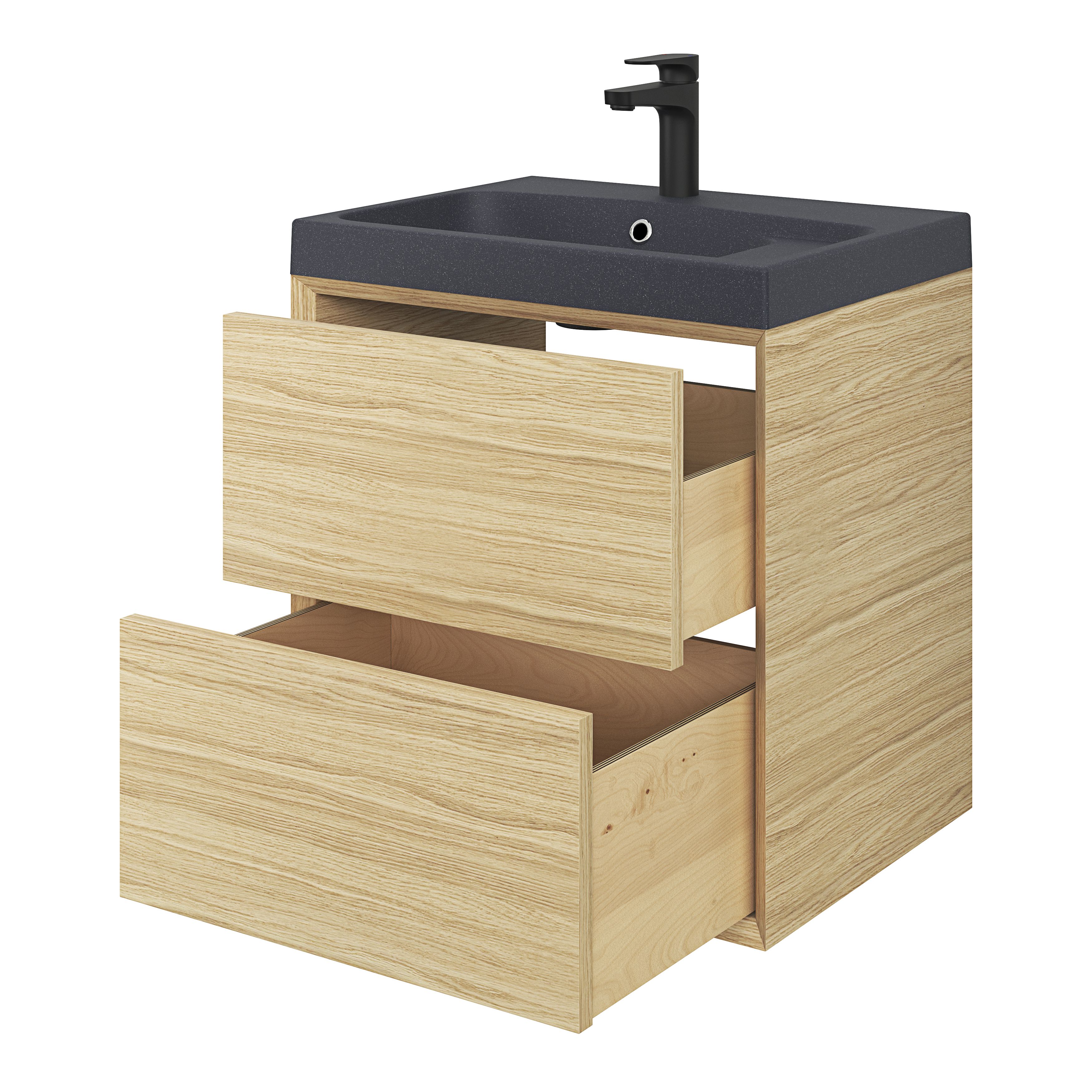 GoodHome Avela Matt Oak effect Freestanding Vanity unit & basin set (W)604mm (H)934mm
