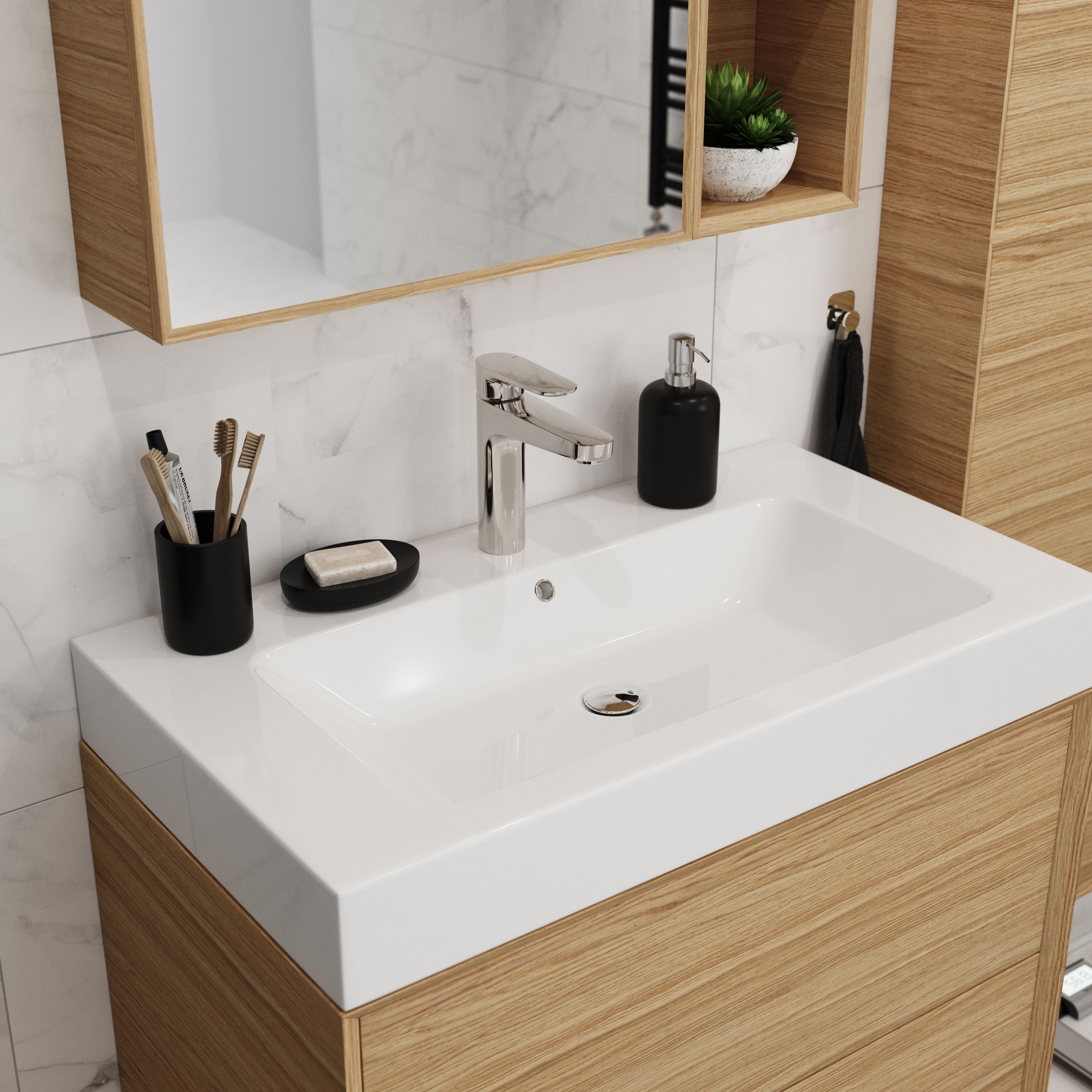 GoodHome Avela Matt Oak effect Freestanding Vanity unit & basin set (W)800mm (H)952mm