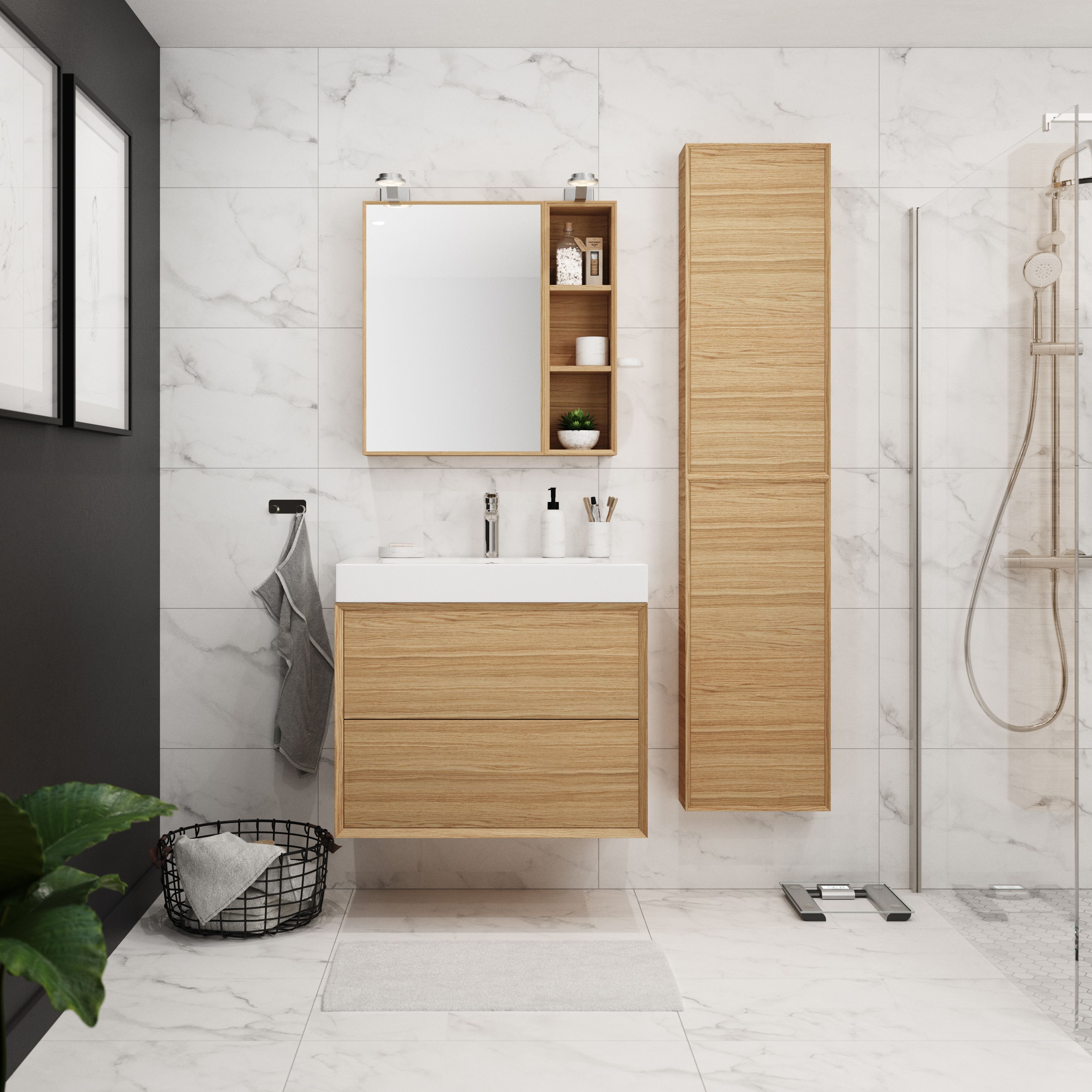 GoodHome Avela Matt Oak effect Wall-mounted Vanity unit & basin set (W)800mm (H)742mm