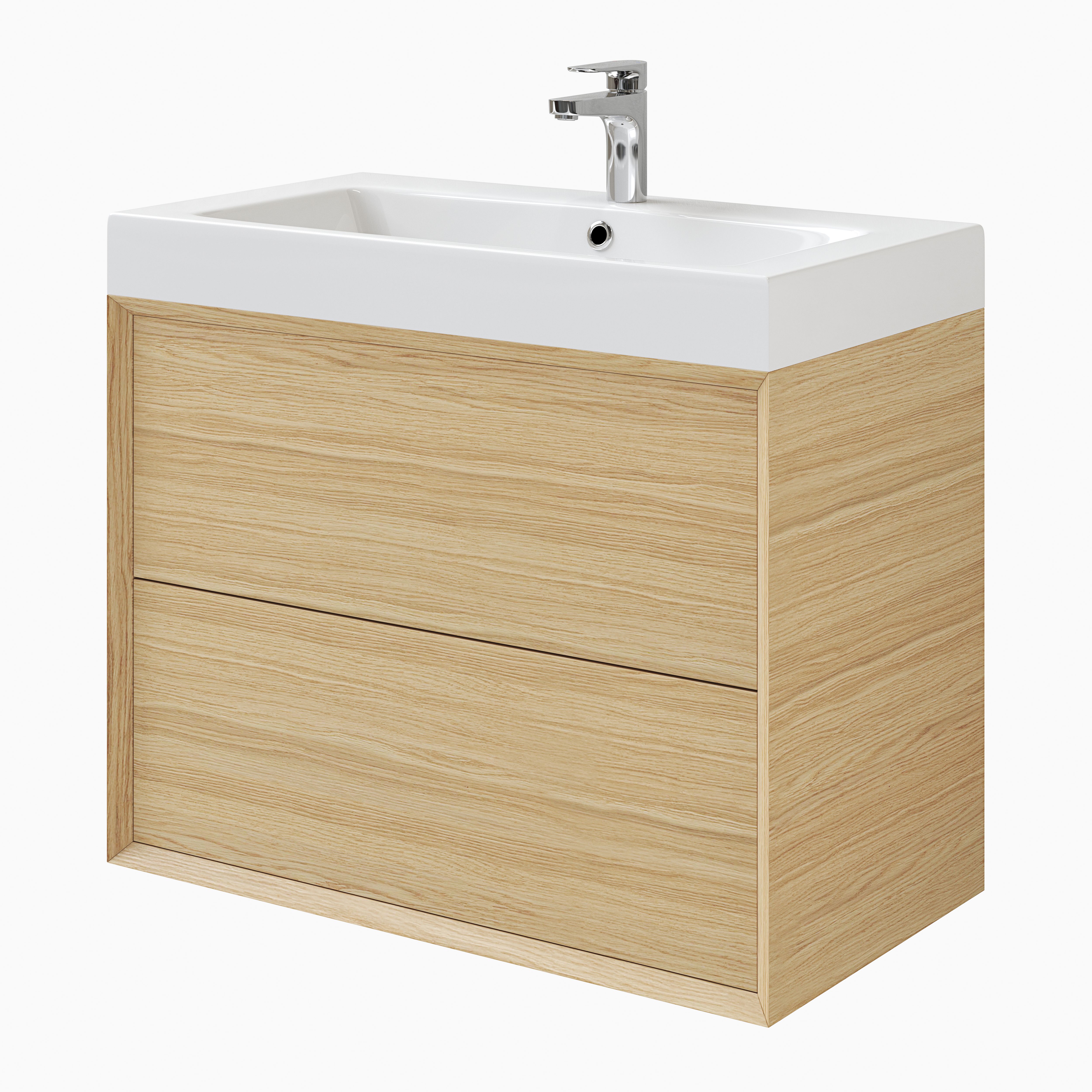 GoodHome Avela Matt Oak effect Wall-mounted Vanity unit & basin set (W)800mm (H)742mm