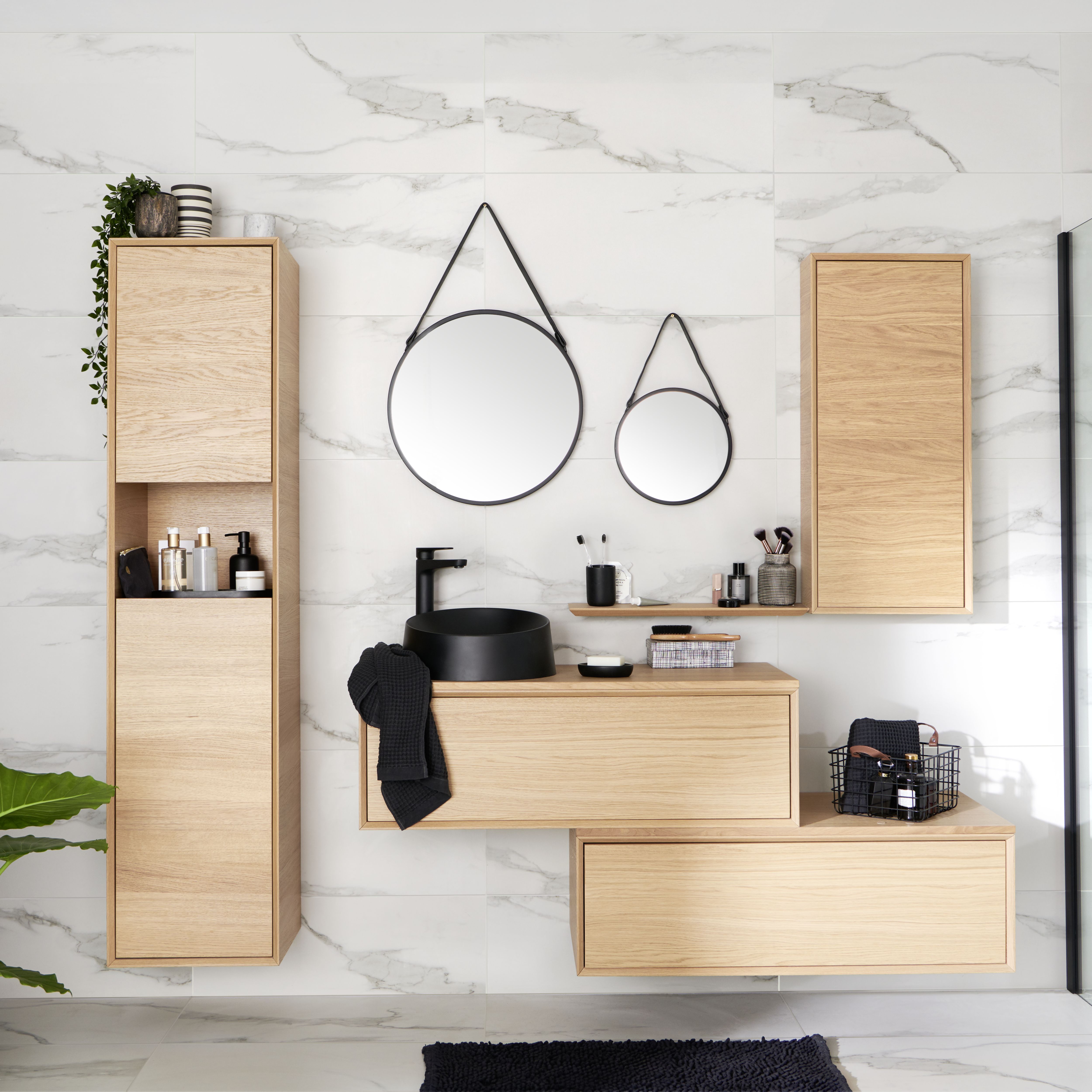 GoodHome Avela Matt Oak Veneer Wall-mounted Bathroom Vanity unit (H)31.7cm (W)100cm