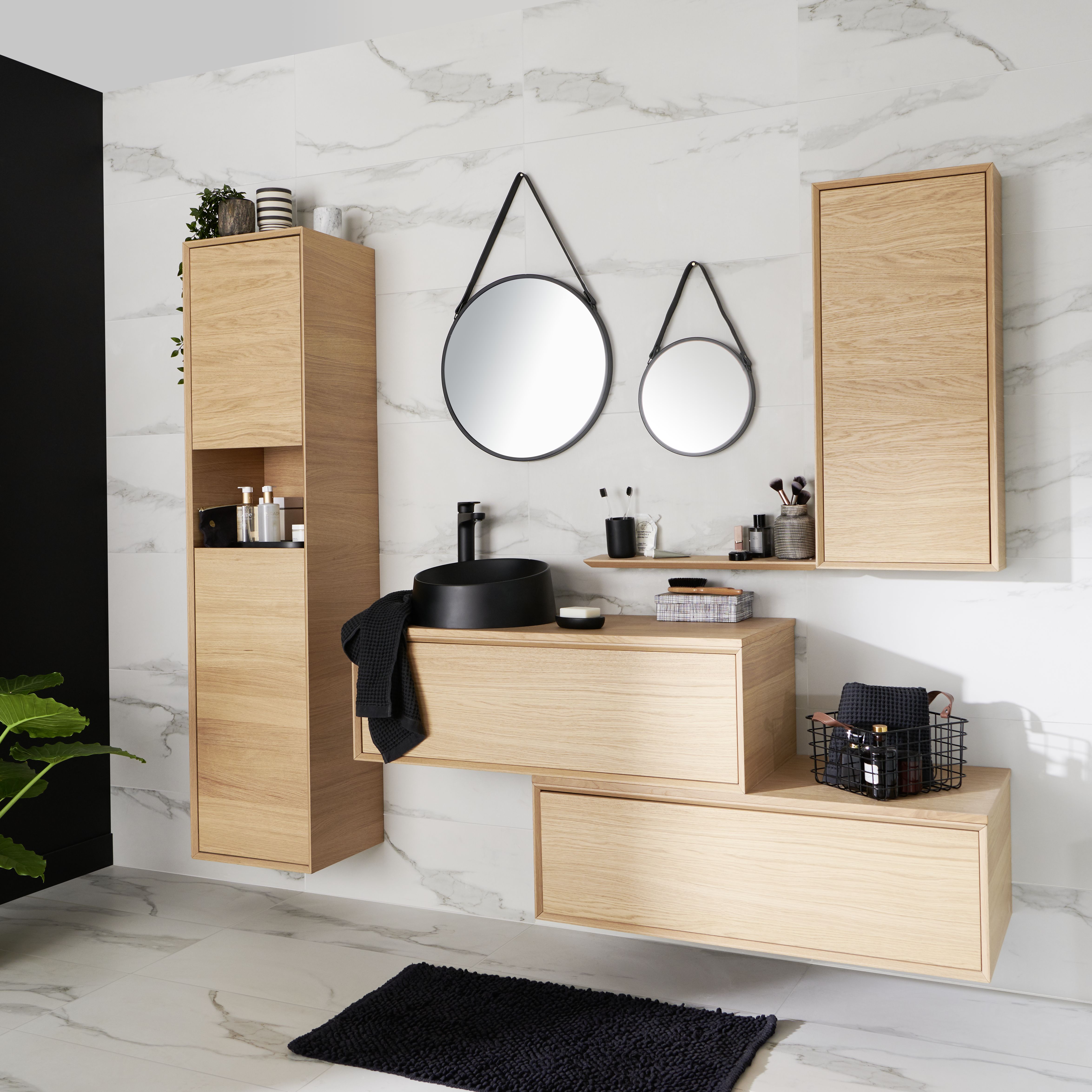 GoodHome Avela Matt Oak Veneer Wall-mounted Bathroom Vanity unit (H)31.7cm (W)100cm