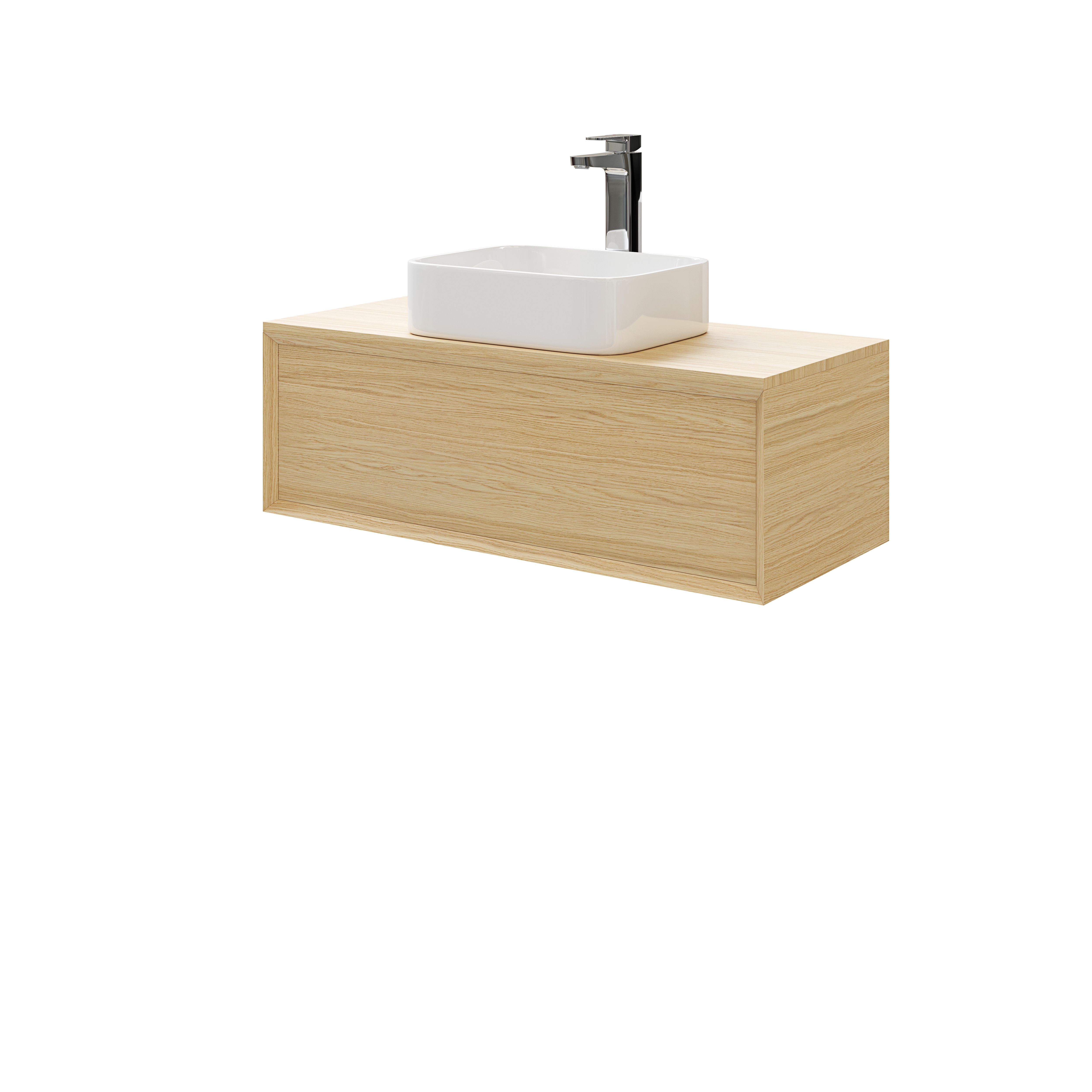 GoodHome Avela Matt Oak Veneer Wall-mounted Bathroom Vanity unit (H)31.7cm (W)100cm