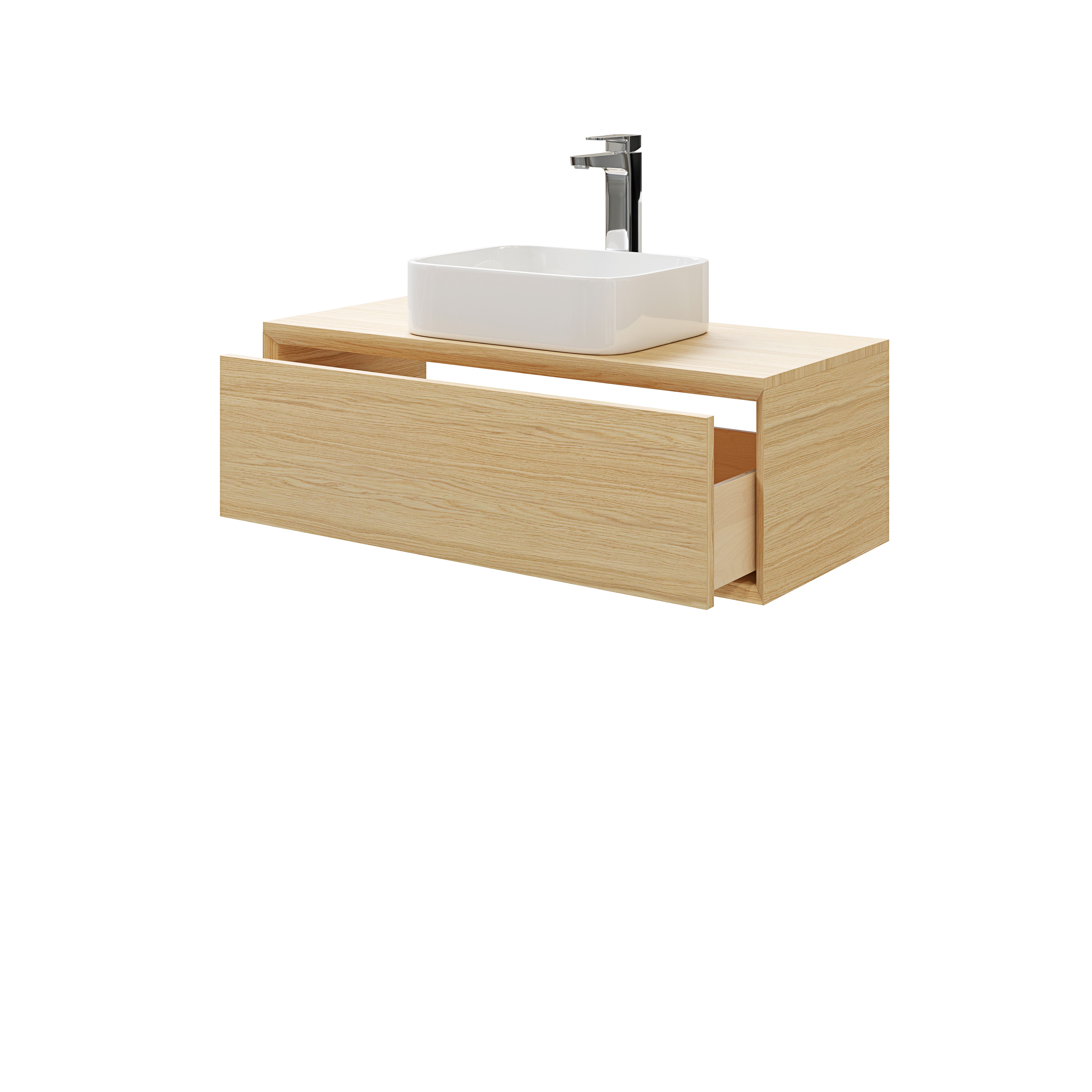 GoodHome Avela Matt Oak Veneer Wall-mounted Bathroom Vanity unit (H)31.7cm (W)100cm