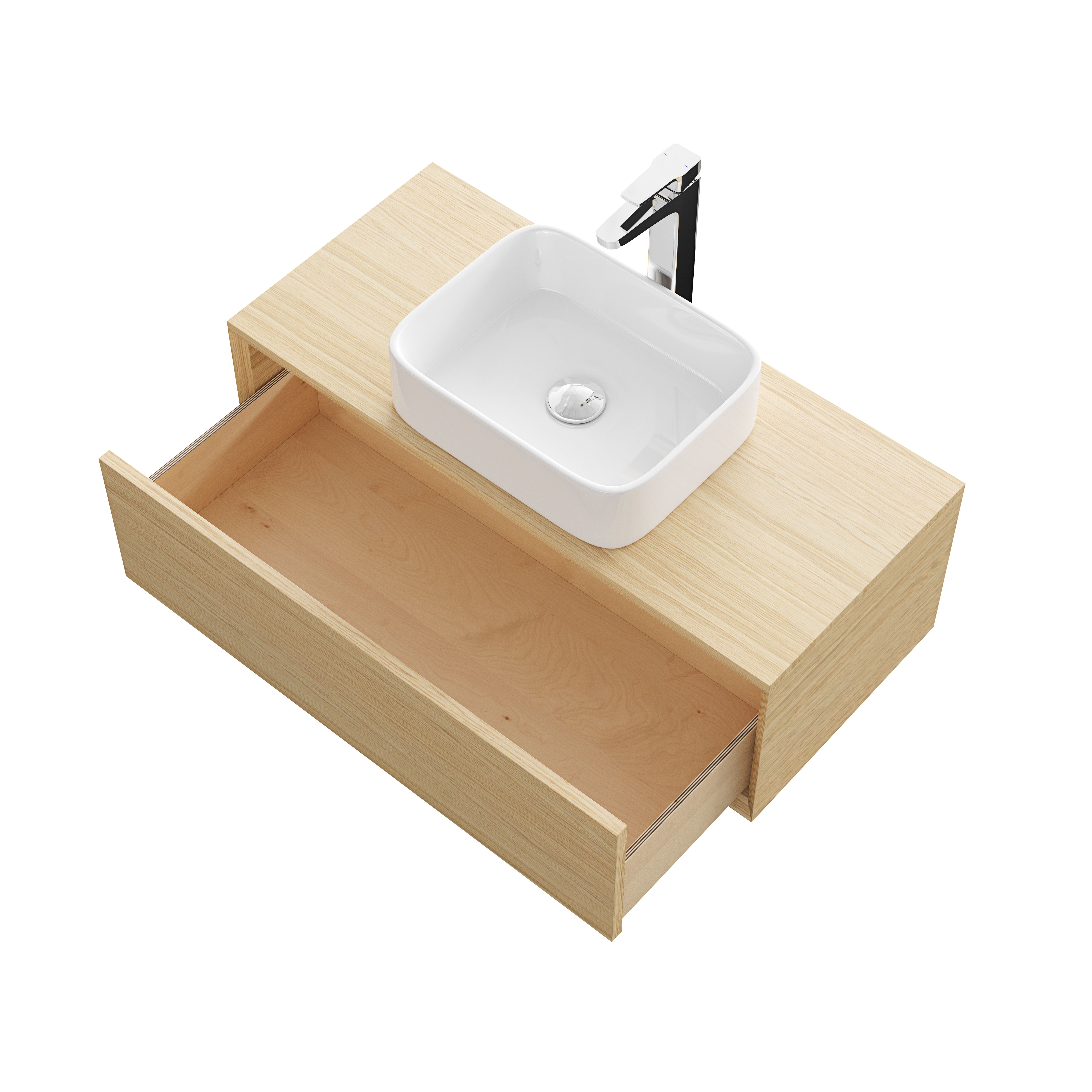 GoodHome Avela Matt Oak Veneer Wall-mounted Bathroom Vanity unit (H)31.7cm (W)100cm