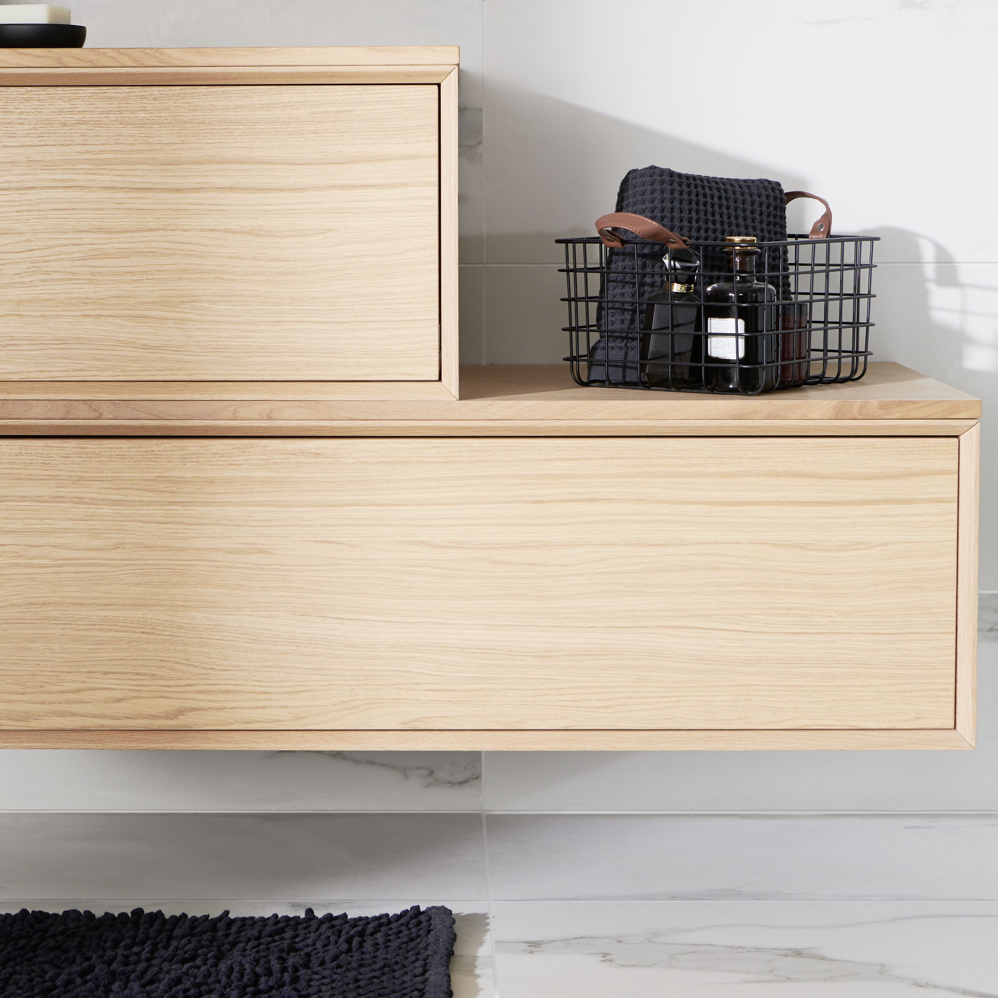 GoodHome Avela Matt Oak Veneer Wall-mounted Bathroom Vanity unit (H)31.7cm (W)100cm
