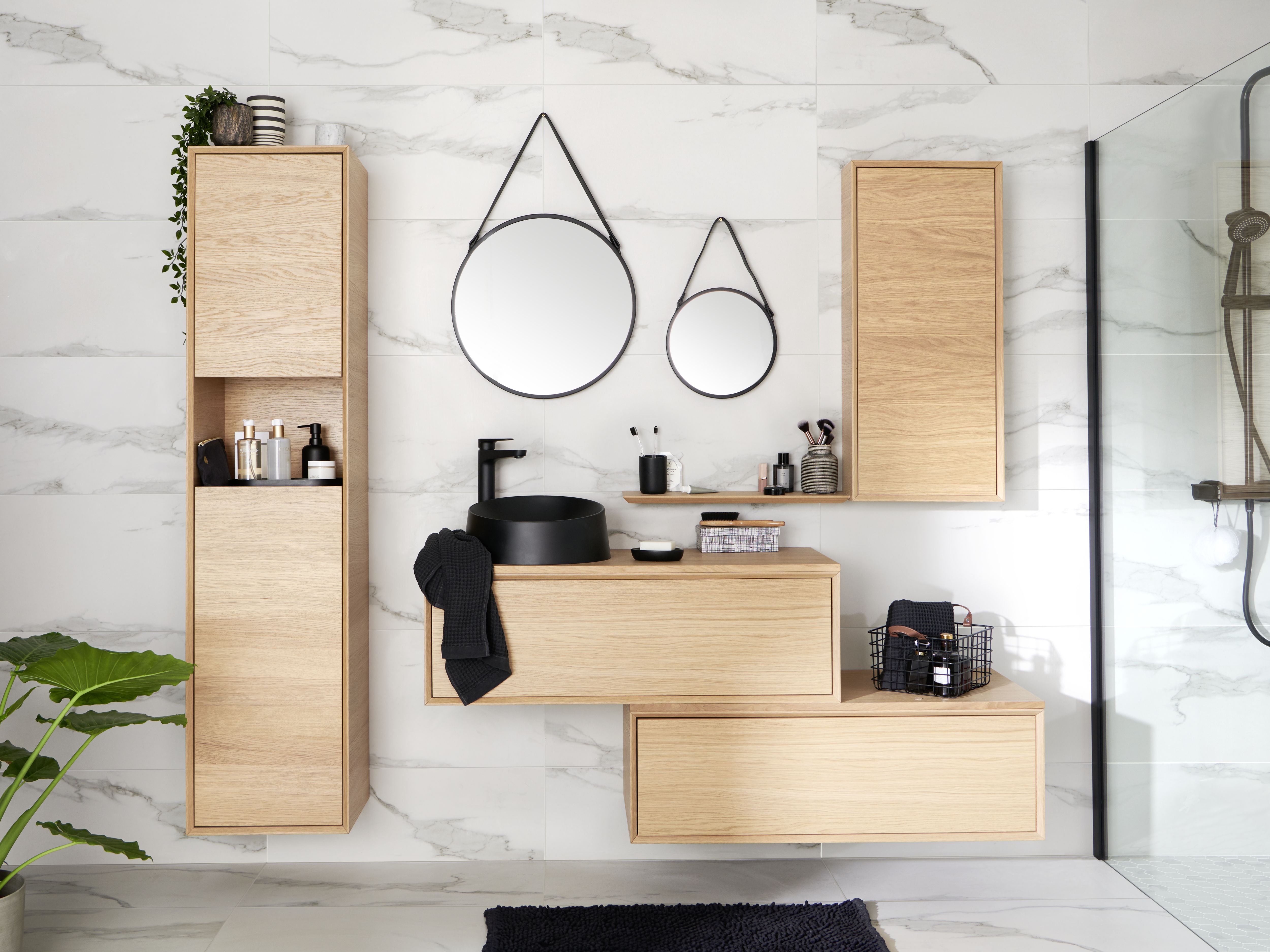 GoodHome Avela Matt Oak Veneer Wall-mounted Bathroom Vanity unit (H)31.7cm (W)100cm