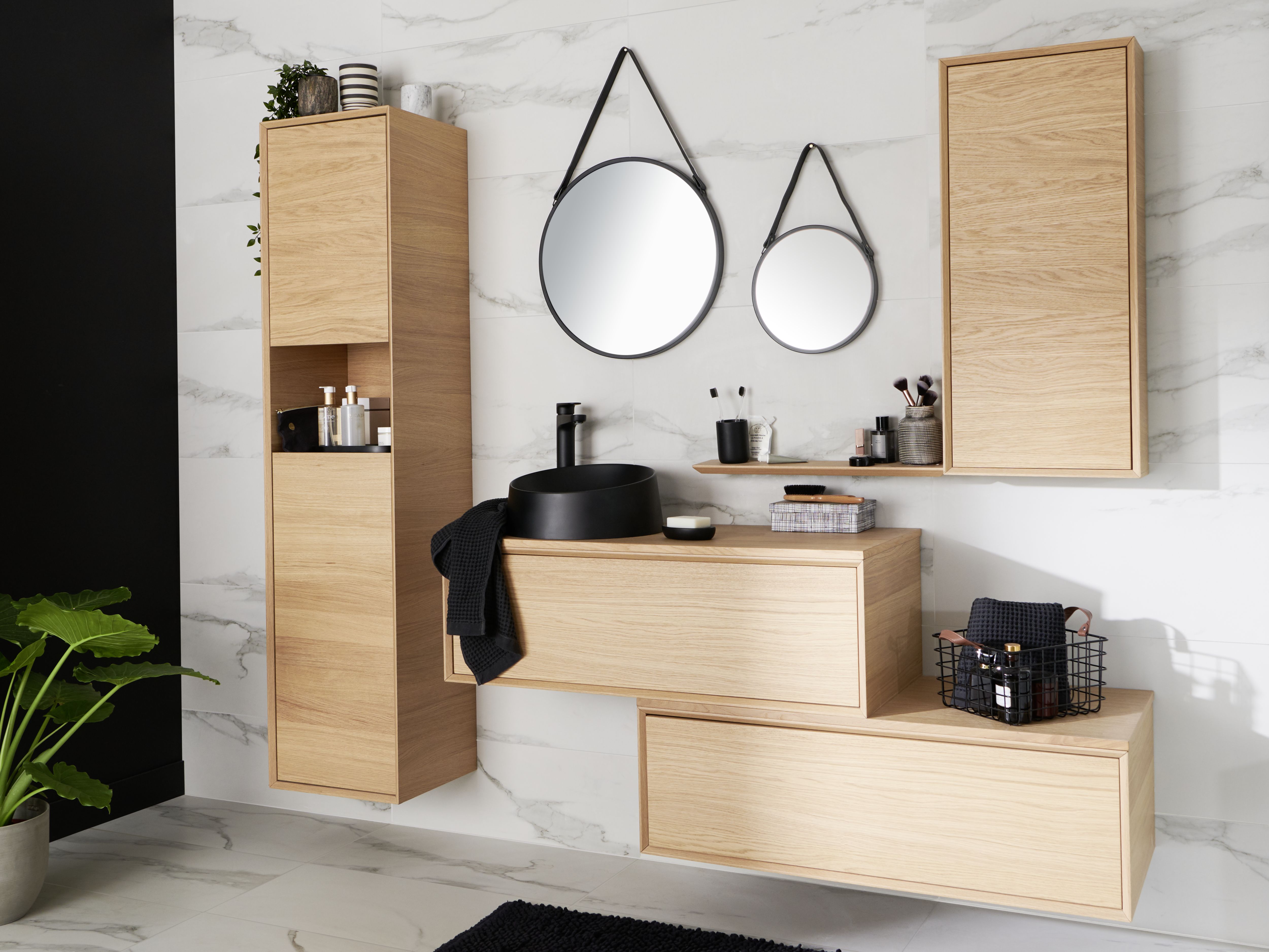 GoodHome Avela Matt Oak Veneer Wall-mounted Bathroom Vanity unit (H)31.7cm (W)100cm
