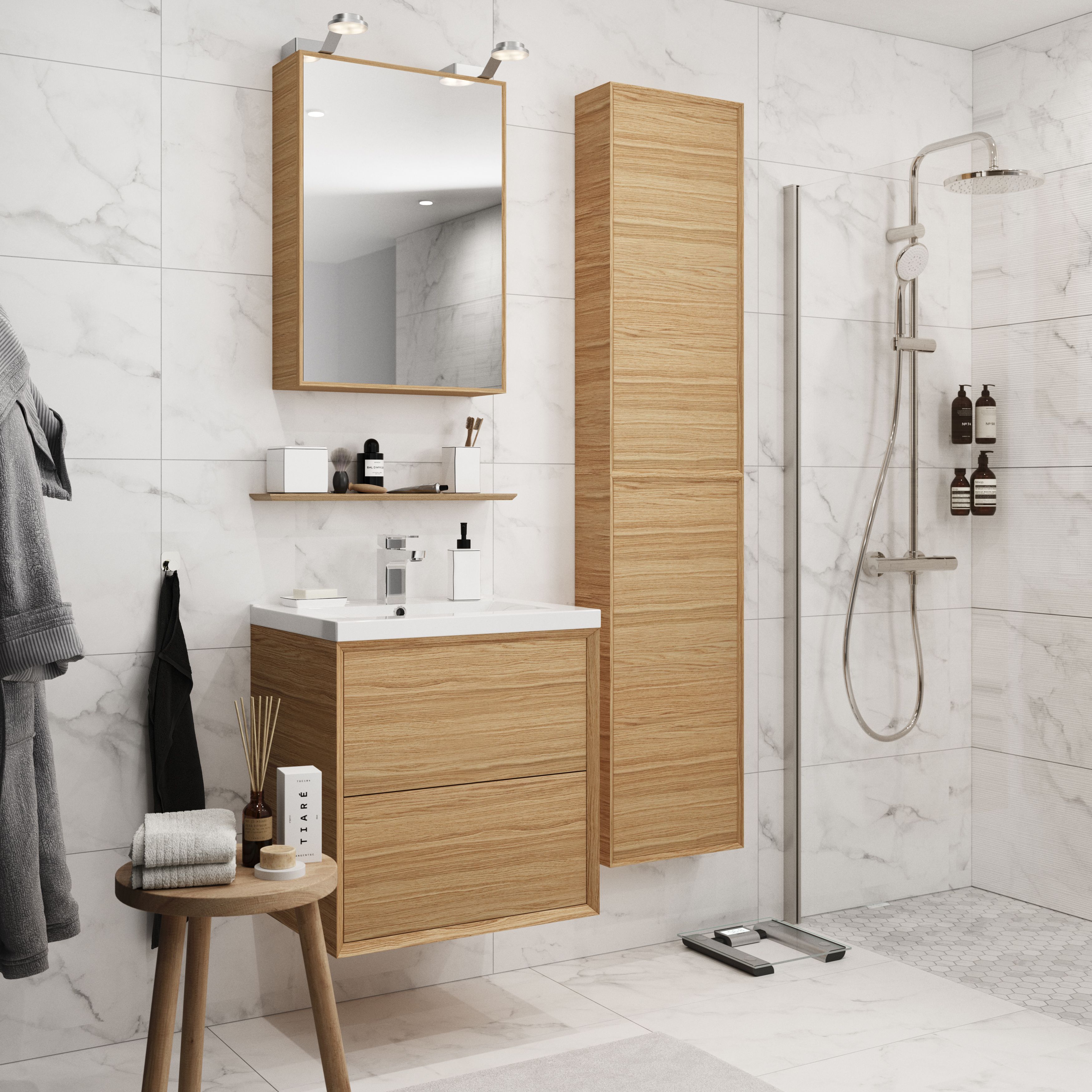 GoodHome Avela Matt Oak Veneer Wall-mounted Bathroom Vanity unit (H)60cm (W)60cm