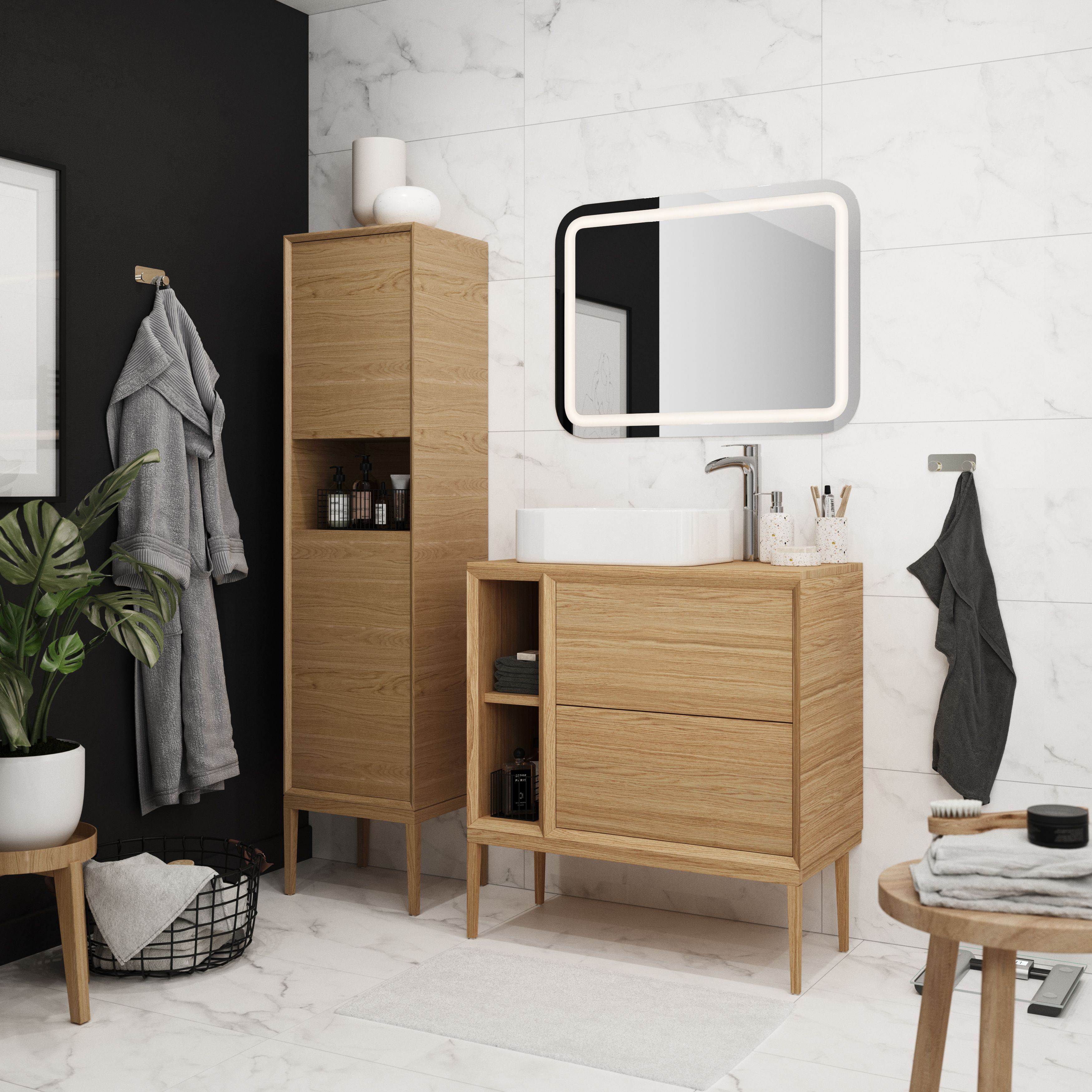 GoodHome Avela Matt Oak Veneer Wall-mounted Bathroom Vanity unit (H)60cm (W)60cm