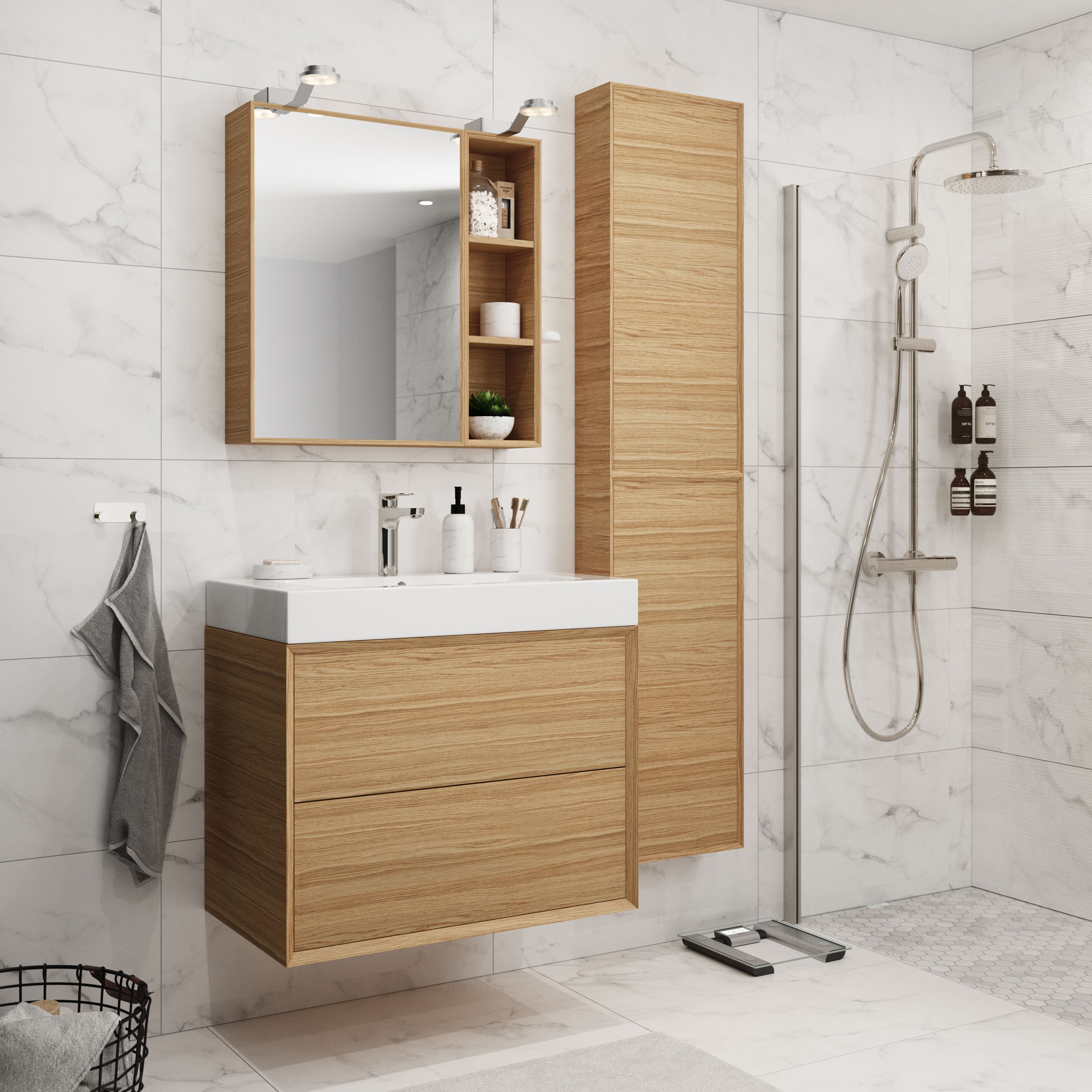 GoodHome Avela Matt Oak Veneer Wall mounted Bathroom Vanity unit