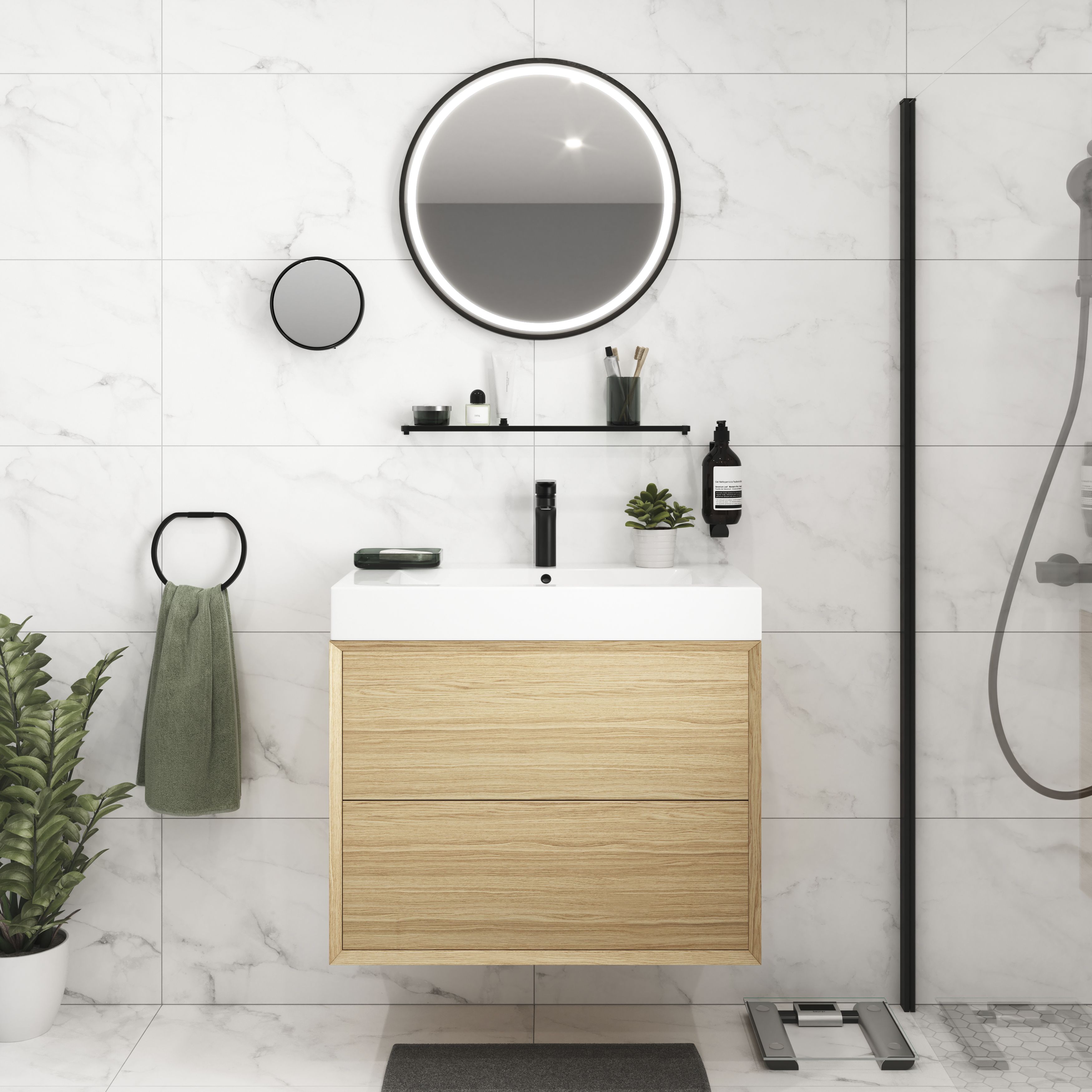 GoodHome Avela Matt Oak Veneer Wall-mounted Bathroom Vanity unit (H)60cm (W)80cm