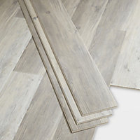 GoodHome Bachata Grey & white Wood effect Vinyl tile of 14