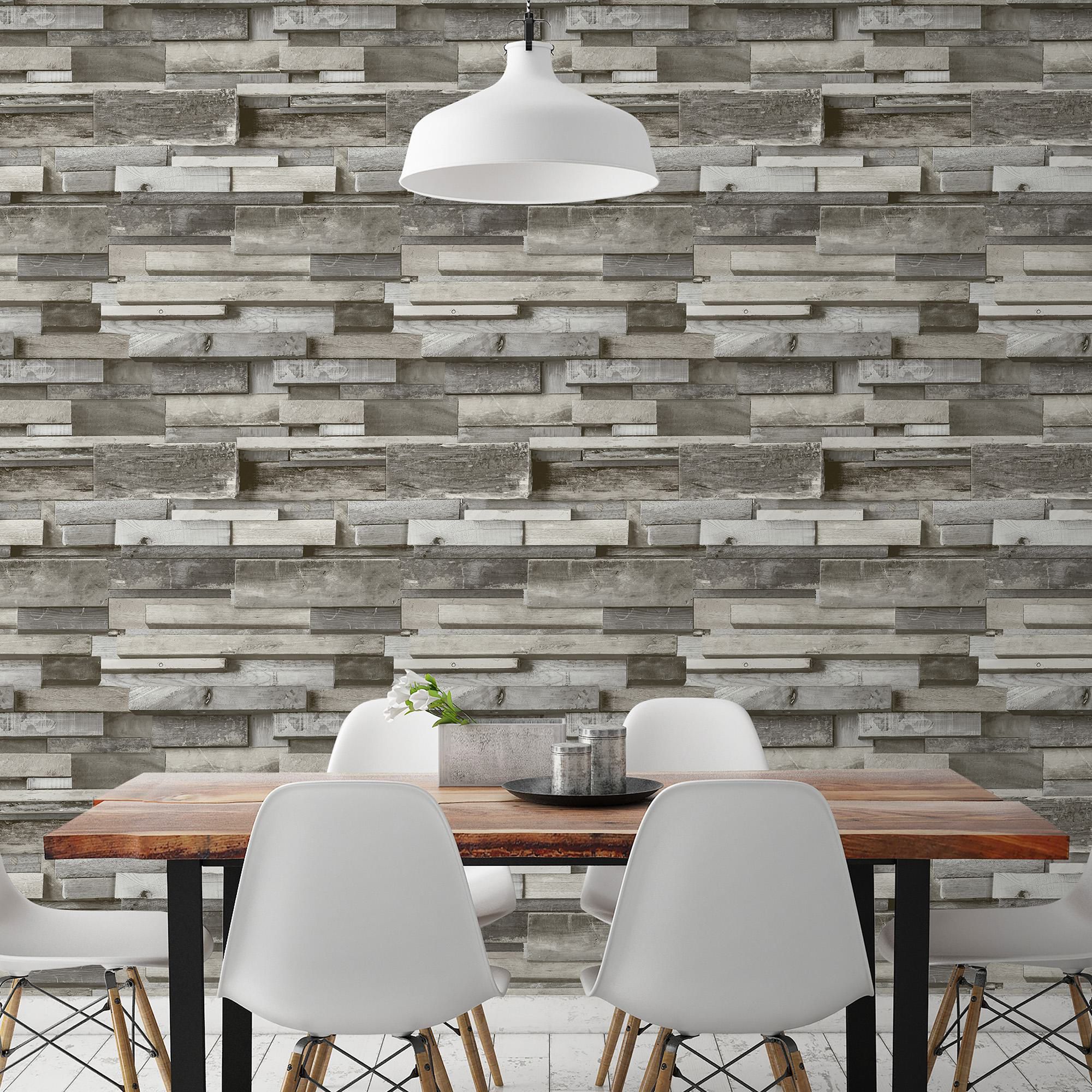 GoodHome Baddiley Grey Wood effect Textured Wallpaper