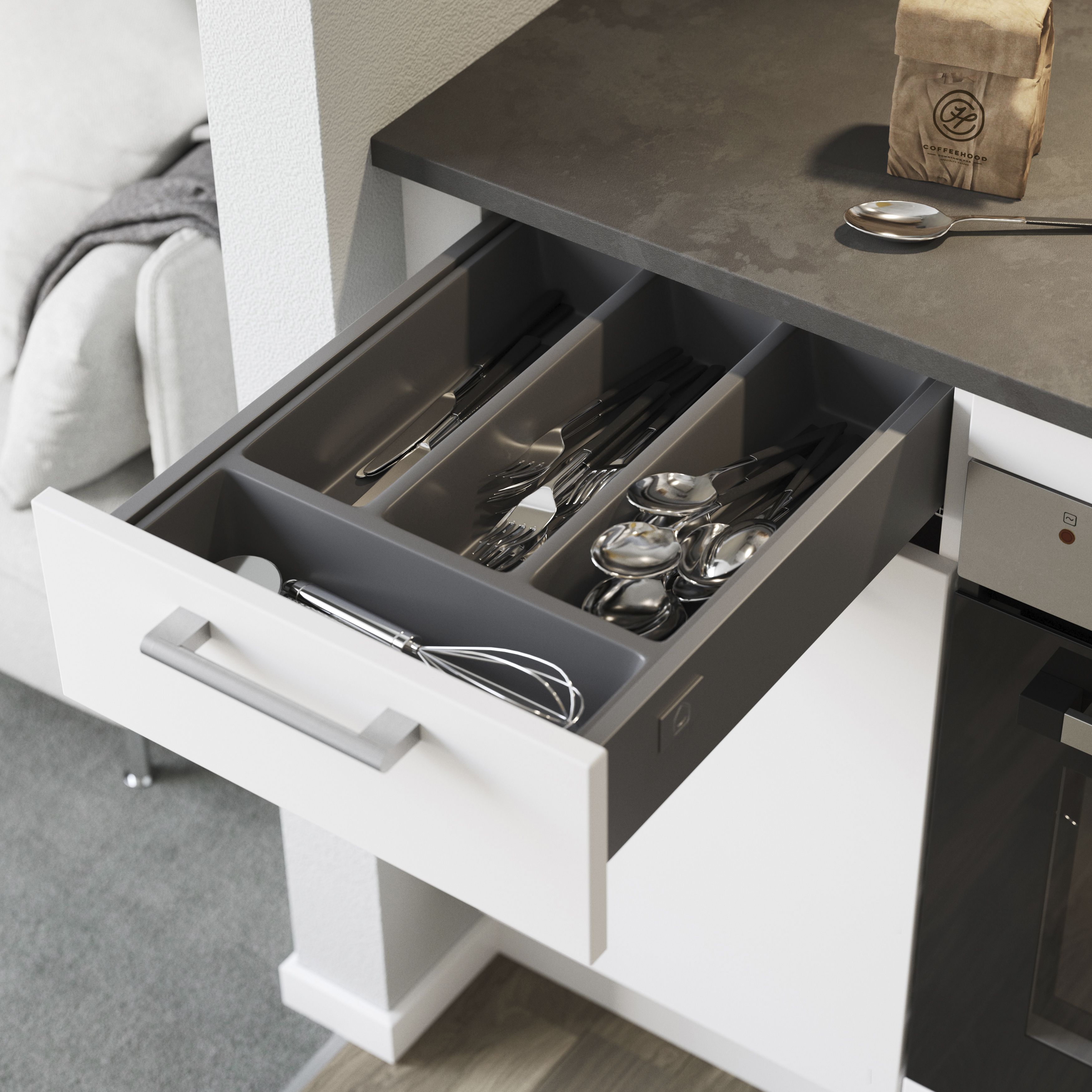 GoodHome Balsamita Matt white slab Drawerline Cabinet door, (W)400mm (H)715mm (T)16mm